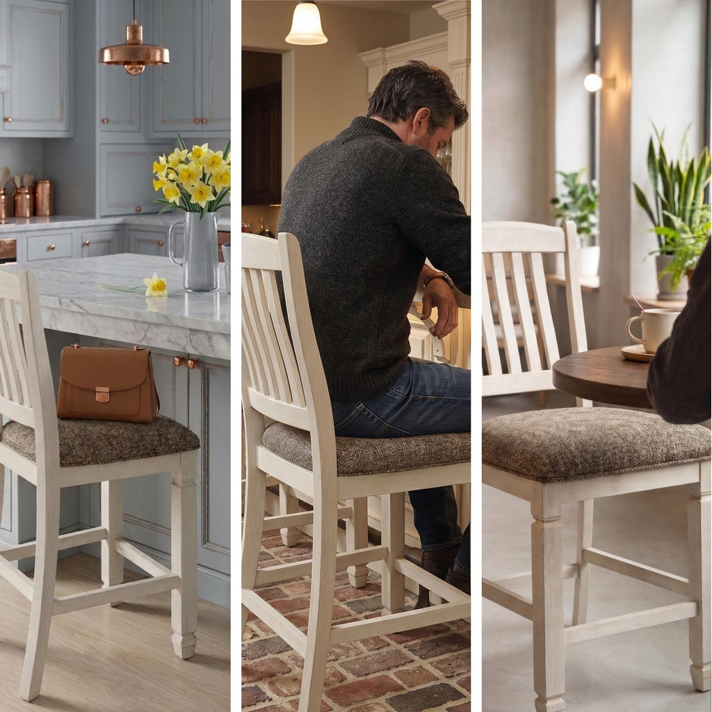 Signature Design by Ashley Tyler Creek Farmhouse 24.38" Counter Height Upholstered Barstool, Set of 2, Almost Black
