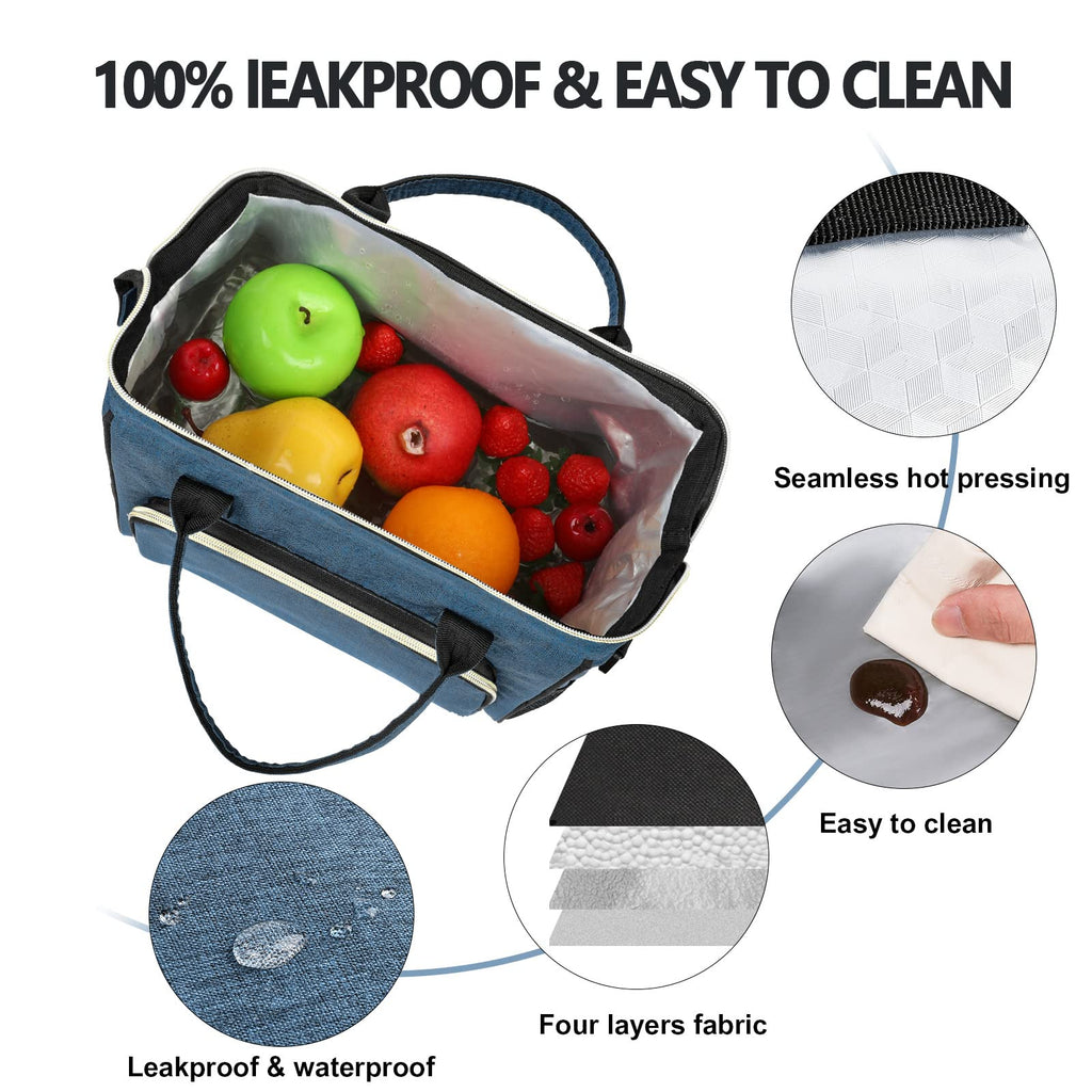IDEATECH Insulated Lunch Box for Women & Men, Stylish Ladies Lunch Bag for Work, Leak Proof Portable Cooler Bag for Picnic, Black Lunch Tote Bags with Adjustable Shoulder Strap, Gifts for Mom (Black)