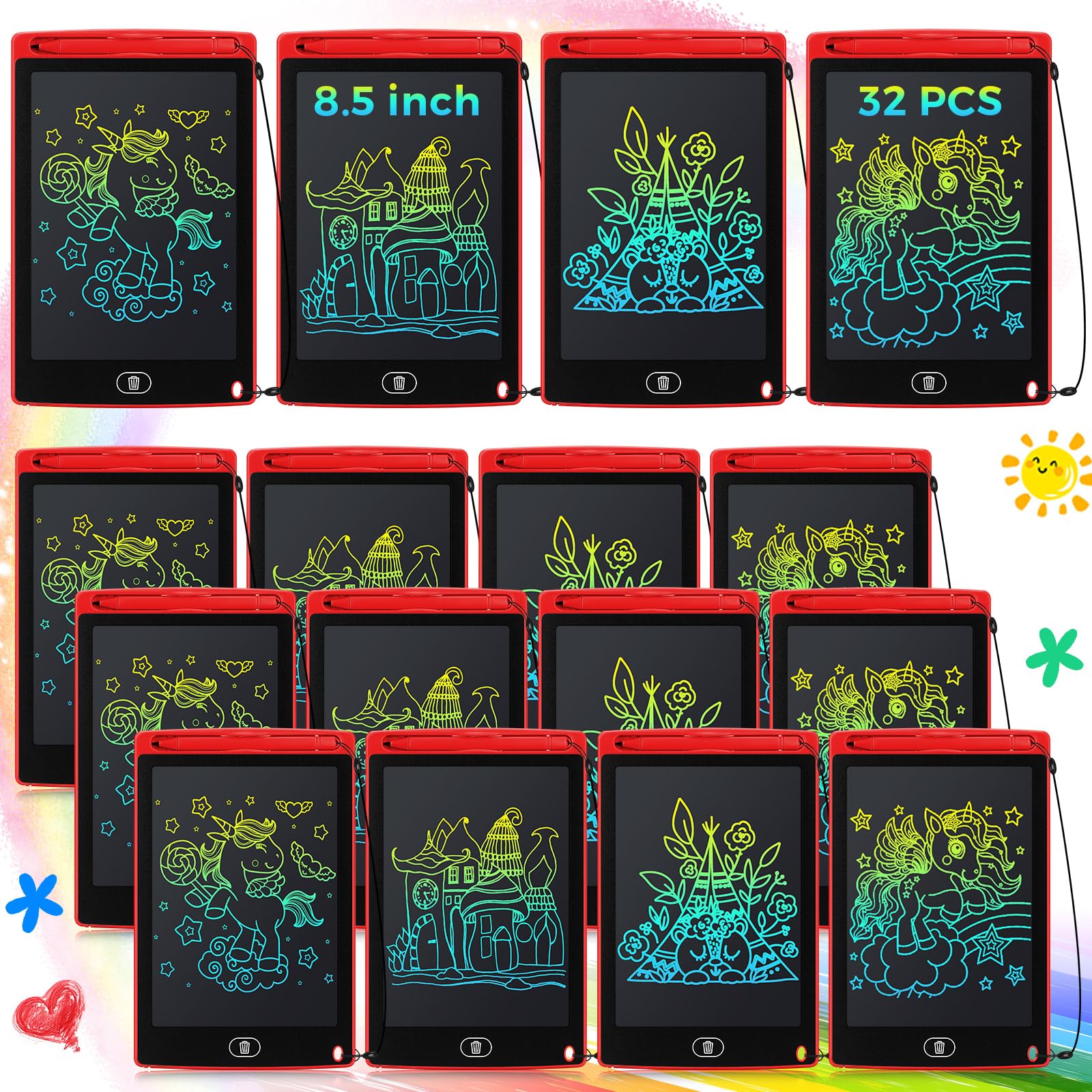 Zhehao 32 Pcs LCD Writing Tablet for Kids Bulk 8.5 Inch Colorful Doodle Board Tablet Erasable Doodle Pad Educational Toy Birthday Easter Gift for Boys Girl Age 3-10(Black)