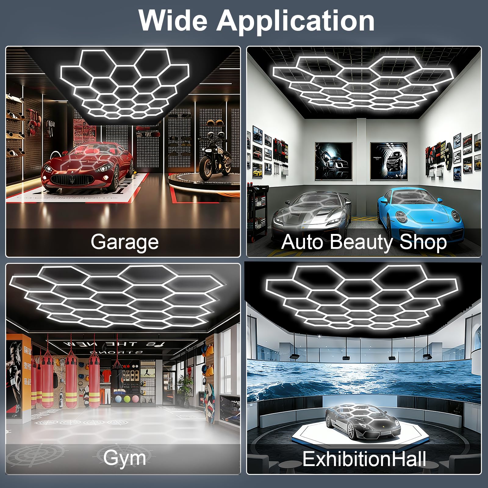 MODERN Hexagon LED Light,105W 12600LM 6500K, 3 Hexagonal LED Shop Light for Auto Shops, Malls & Work Areas