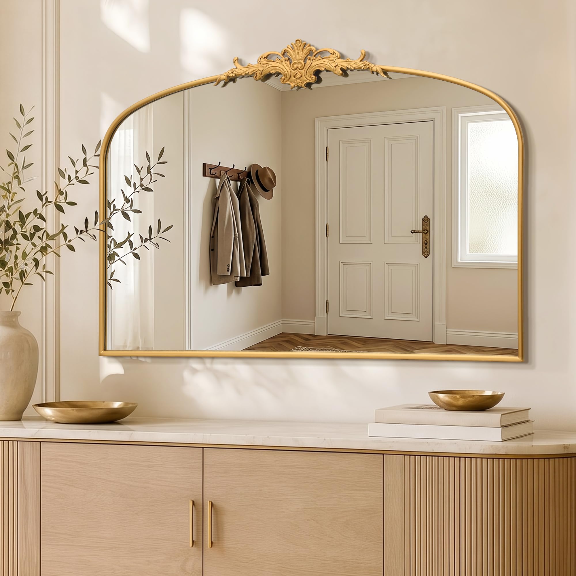 Besdomus Vintage Arched Black Mirror: 32"x24" French Large Black Vintage Wall Mirror - Baroque Traditional Ornate for Living Room/Fireplace/Bathroom- Ideal Gifts for Housewarming/Birthday