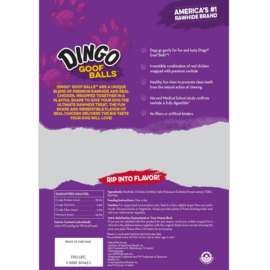 Dingo Goofballs for Dogs, Rawhide Chews Made with Real Chicken for Small Breeds 18-Count