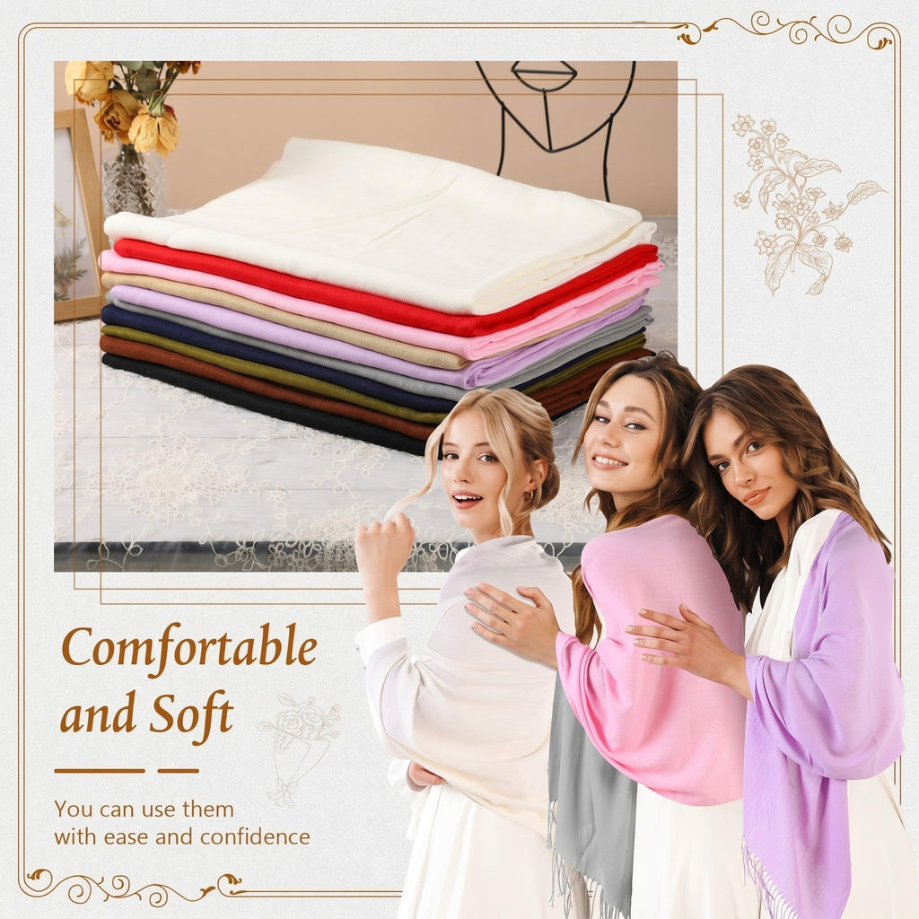 Ramede 50/100 Bulk Wedding Shawl Scarf for Women 79 x 28 Guests Shawl Wraps Gifts for Women Bridal Shawls with Thank Cards