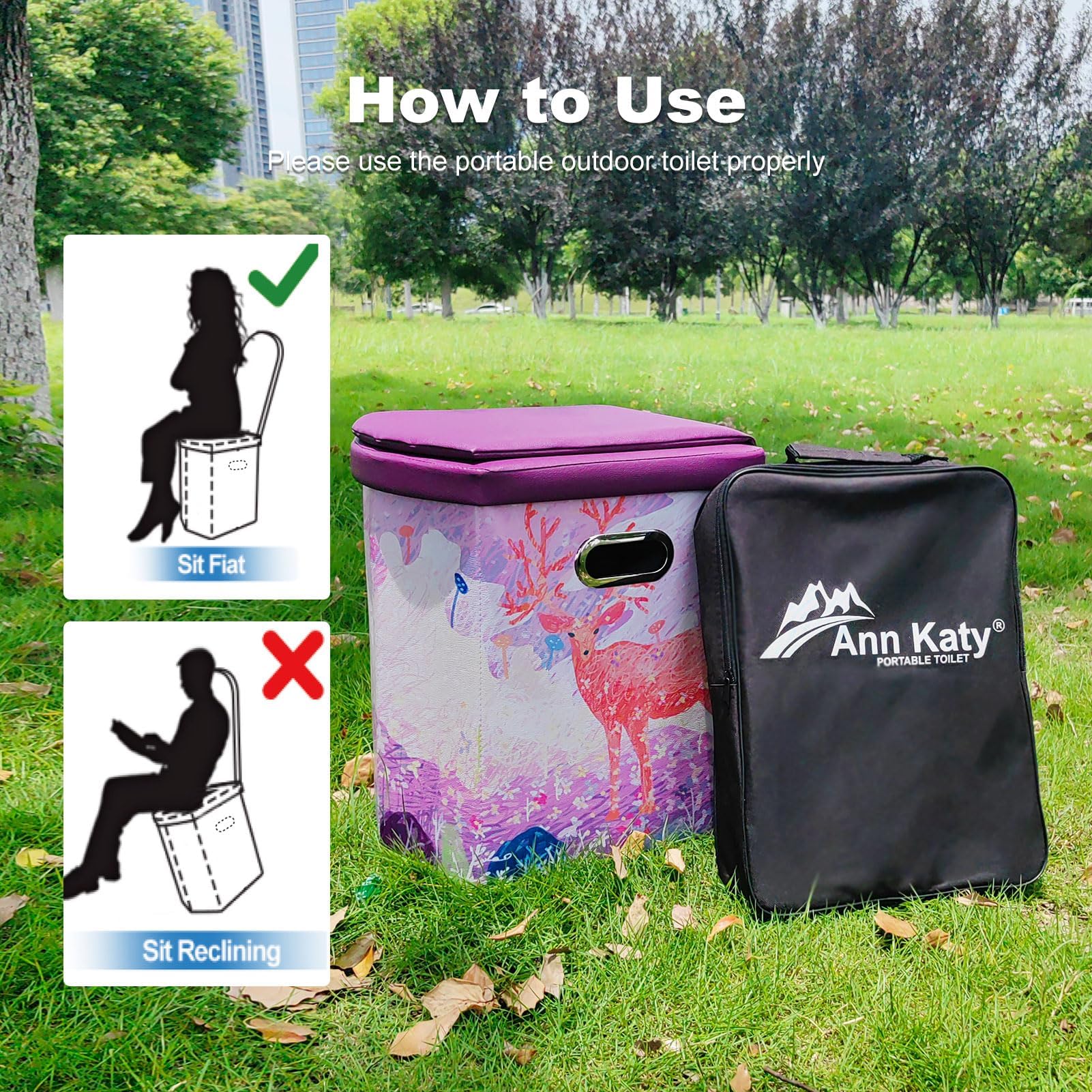 Ann Katy Upgrade XL Portable Toilet for Adults, Extra Large Portable Travel Floding Toilet, Camping Tall Toilets with Lid for Adults and Kids Compact Potty for Car,Hiking,Beach and Camping