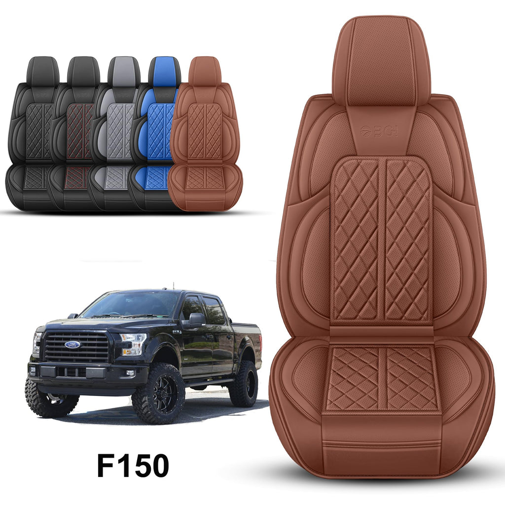 Car Seat Cover Custom Fit for Ford F150 2009-2026 Faux Leather Seat Cover Set Compatible with Regular Cab Super Cab Super Crew Pickup Truck Cushions (Black, Front Seat)