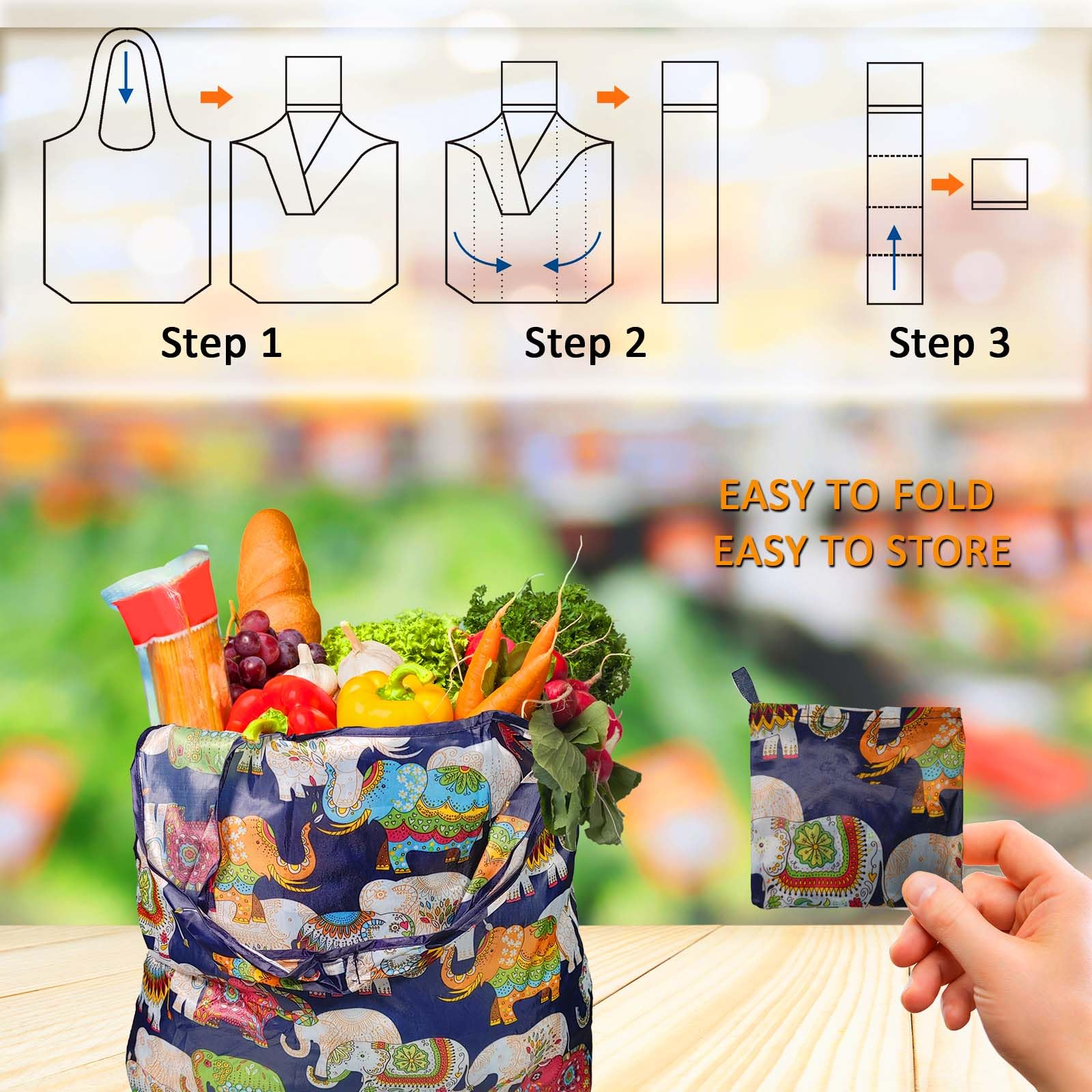 Bolsas de compras reutilizables para comestibles, paquete de 4 de 50 libras bolsas plegables grandes y lavables para mercado, compactas para un fácil almacenamiento, bolsas de tela ligeras y