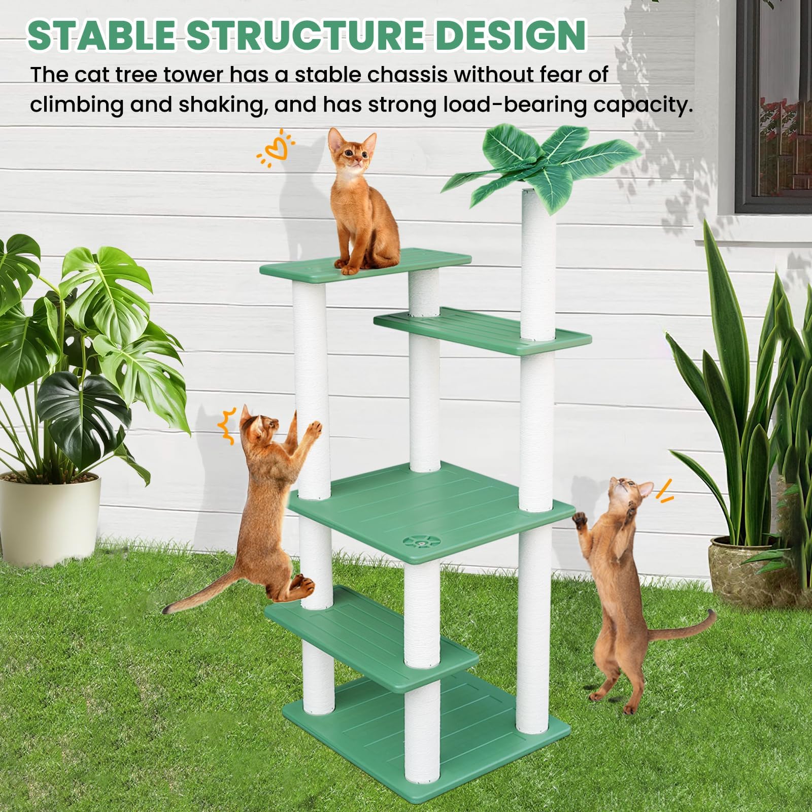 Tall Cat Tree for Outdoor and Indoor Cats, Weatherproof Large Outdoor Cat Tree Tower with Scratching Posts