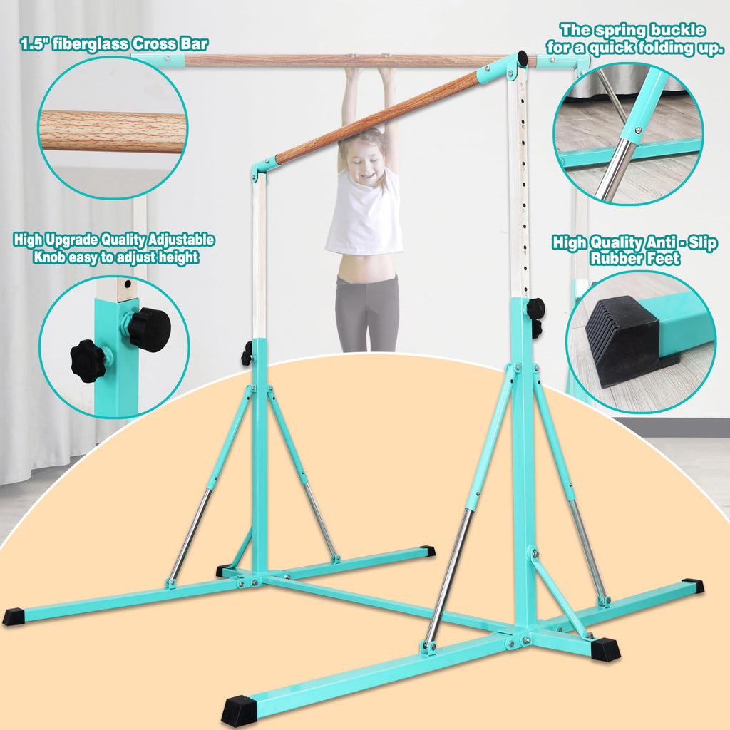 FC FUNCHEER Gymnastics Bar for Kids Ages 3-15, 35" to 60" Adjustable Height, 4FT Wide Base - Professional Kip Bar with 360° Stability & Fiberglass Crossbar, Easy Fold&Solid Design for Home Training