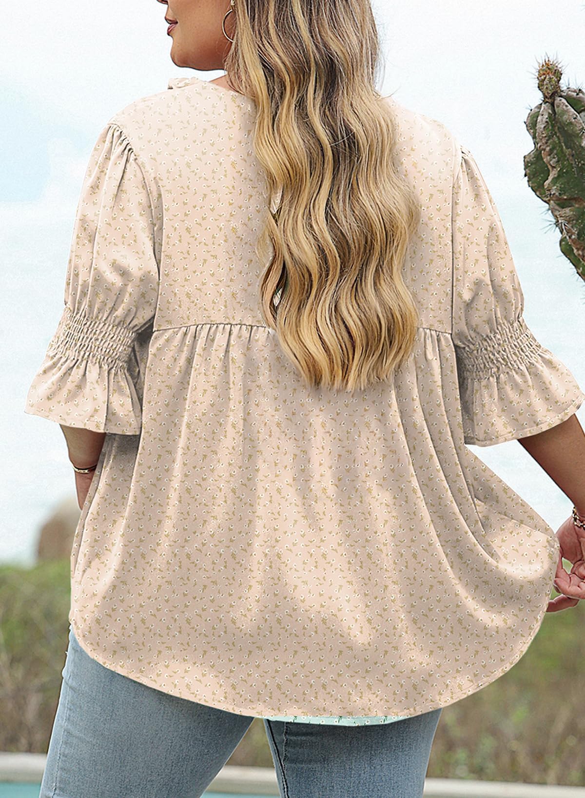 Eytino Plus Size Tops for Women Summer V Neck Short Sleeve Boho Floral Printed Flowy Chiffon Shirts Blouse(1X-5X)