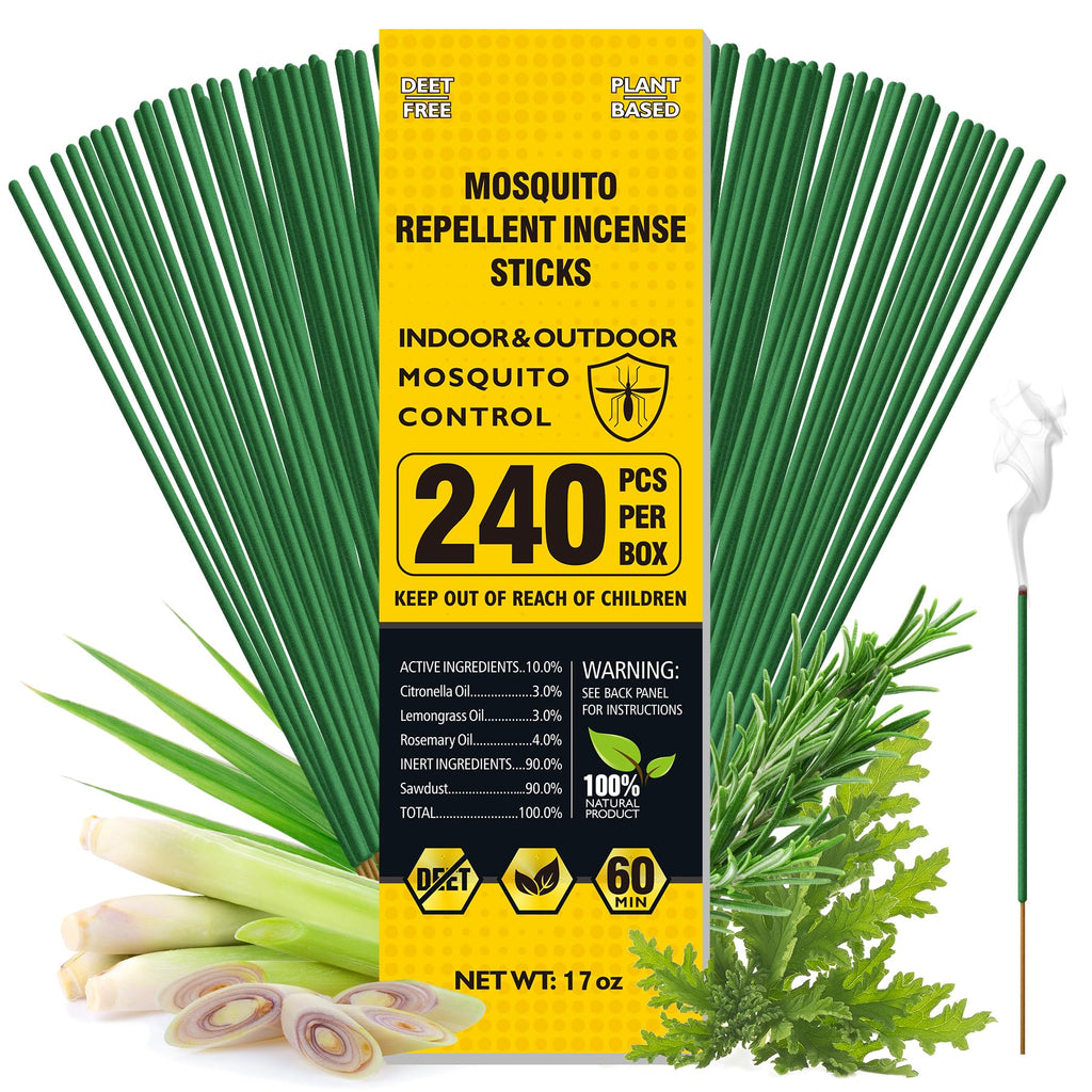 BugBai Mosquito Repellent Outdoor Patio 120 PCS, Citronella Oil Mosquito Incense Sticks Indoor Home Pet Family Safe, Natural Plant-Based Bug Insect Barrier for Yard Garden Lawn Camping Fishing, 0.5 lb