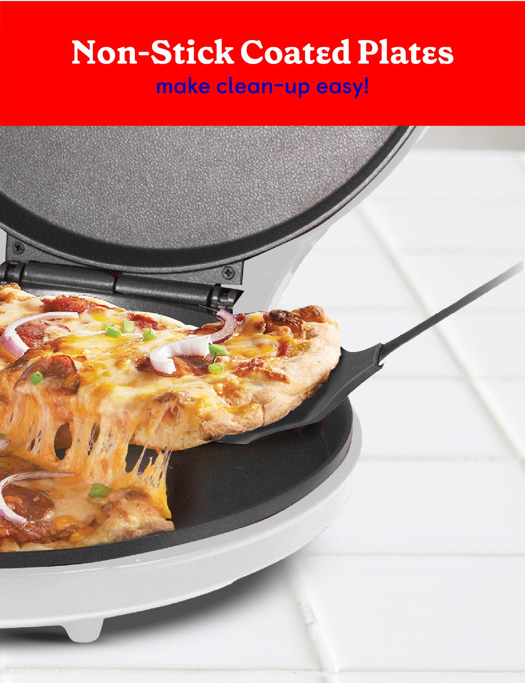 Betty Crocker Pizza Maker Plus,12" Indoor Electric Grill,Nonstick Griddle Pan for Pizzas,Quesadillas,Tortillas,Nachos and more,12" Electric Griddle for Delicious Meals and Snacks,Red,(Pack of 2)