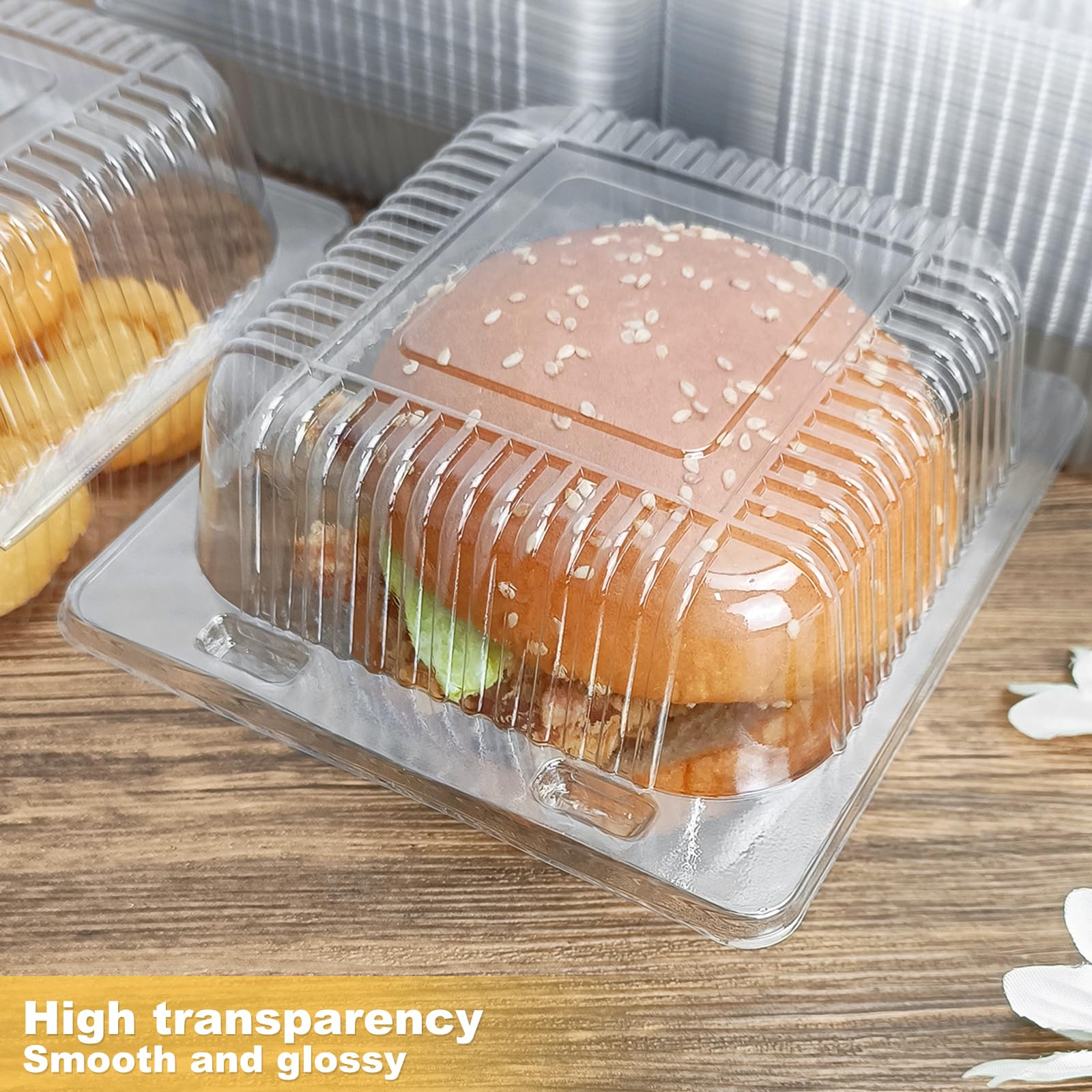 50 Pack 5 x 5 inch Clear Plastic Disposable Clamshell Container,Hinged Take Out Clamshell Dessert Container with Lid Takeout Tray Disposable Food Clamshell Containers for Dessert,Cakes,Sandwiches