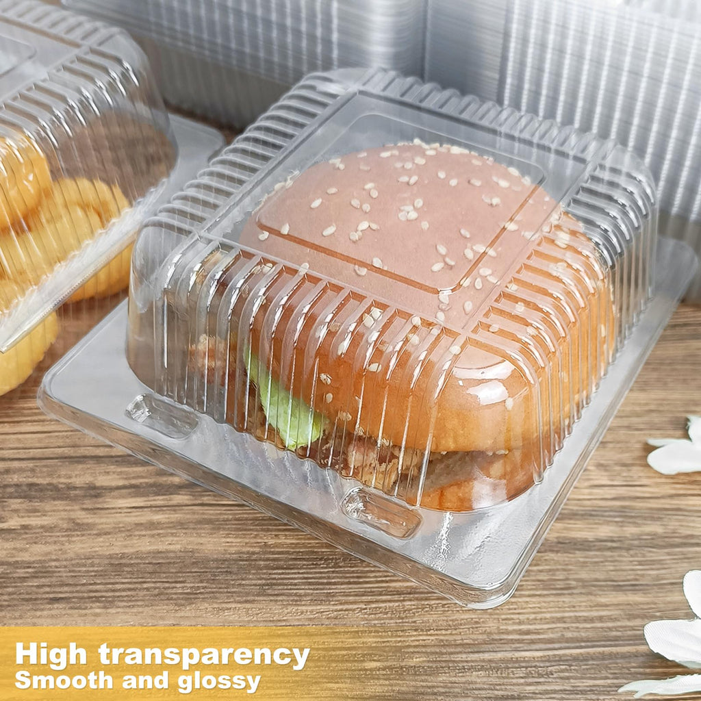50 Pack 5 x 5 inch Clear Plastic Disposable Clamshell Container,Hinged Take Out Clamshell Dessert Container with Lid Takeout Tray Disposable Food Clamshell Containers for Dessert,Cakes,Sandwiches