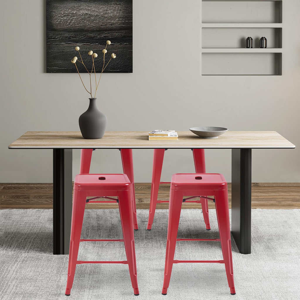 FDW Metal Bar Stools Set of 4 Counter Height Bar Stools 24 Inches Industrial Bar Chairs Patio Stool Stackable Backless Stool Indoor Outdoor Metal Kitchen Stools Bar Chairs (Black, 24")