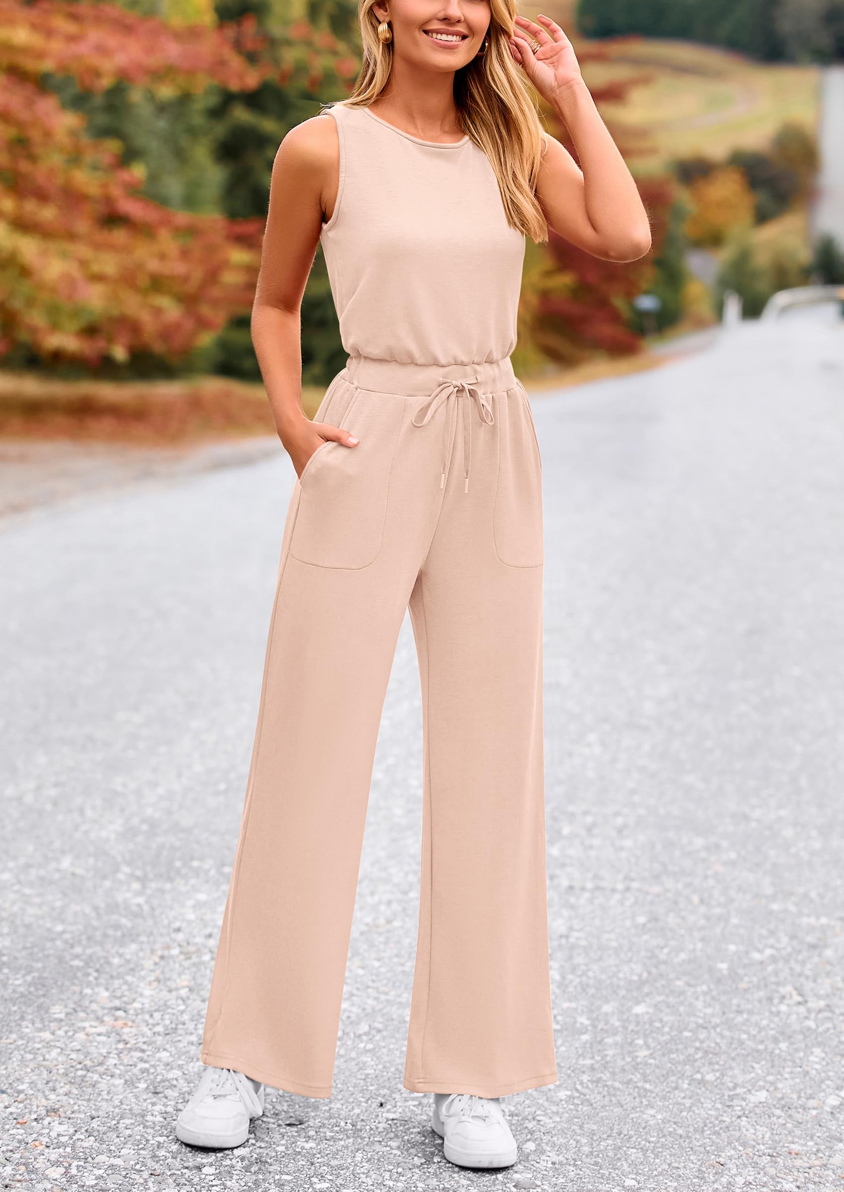 PRETTYGARDEN Jumpsuits for Women Casual 2026 Summer Sleeveless Wide Leg Pants Rompers One Piece Beach Vacation Spring Outfits