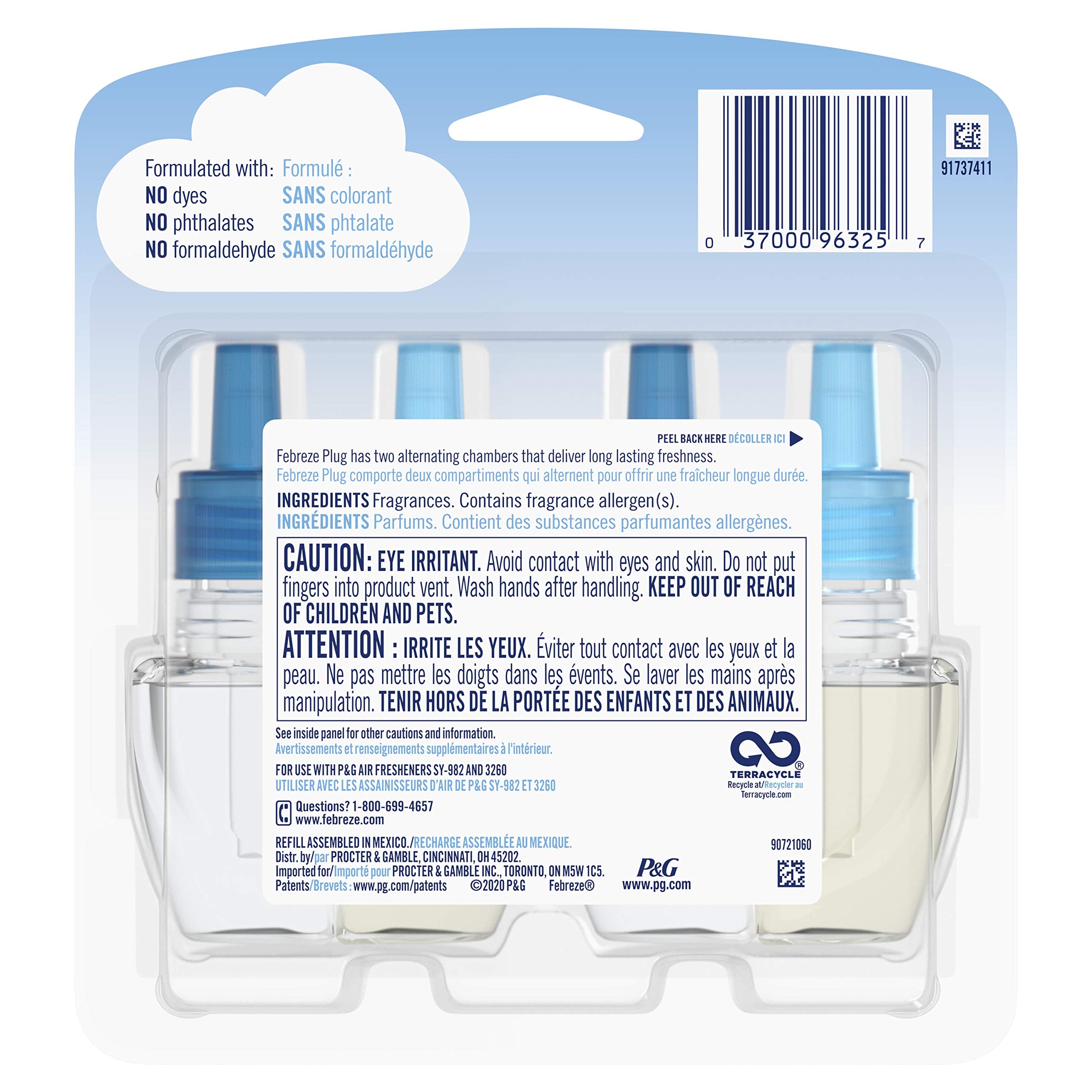 Febreze Plug in Air Freshener, Odor-Fighting Scented Oil Starter Kit, Air Fresheners for Home and Bathroom and Kitchen, Long Lasting for Strong Odors, Ocean Scent, Warmer + 2 Refill