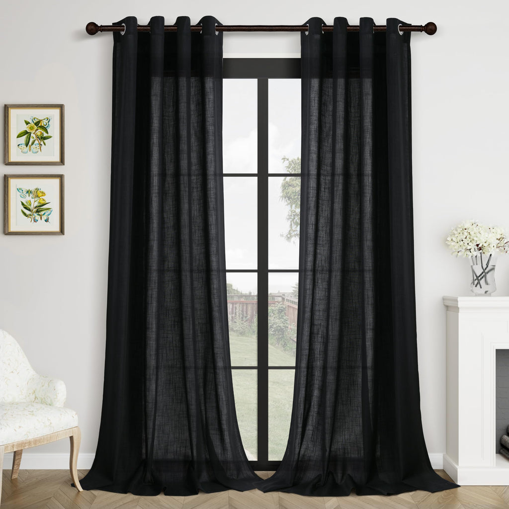 Aersas Black Bedroom Linen Curtains 63 Inch Length 2 Panel Privacy Energy Efficient Semi Sheer Black Linen Drapes for Living Room Modern Farmhouse Grommet Window Curtain for Nursery Office 52x63