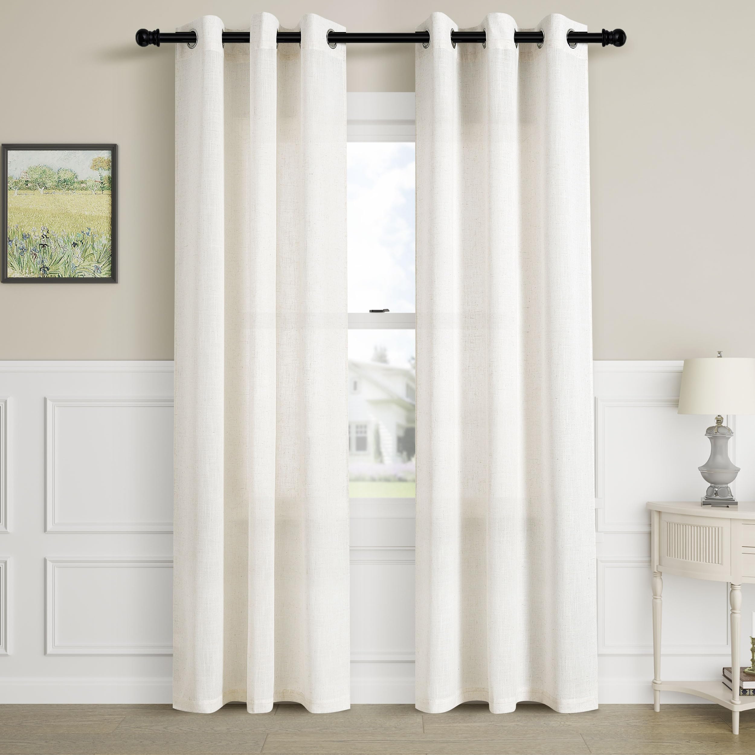 Aersas Black Bedroom Linen Curtains 63 Inch Length 2 Panel Privacy Energy Efficient Semi Sheer Black Linen Drapes for Living Room Modern Farmhouse Grommet Window Curtain for Nursery Office 52x63