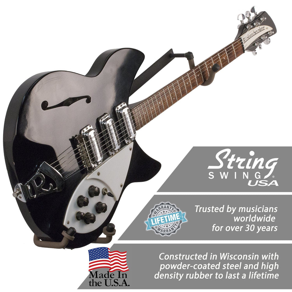 String Swing Guitar Holder Low-Profile Wide-Body for Horizontal Flat Wall Mount - 1 Piece Unit CC151-LPW-FW