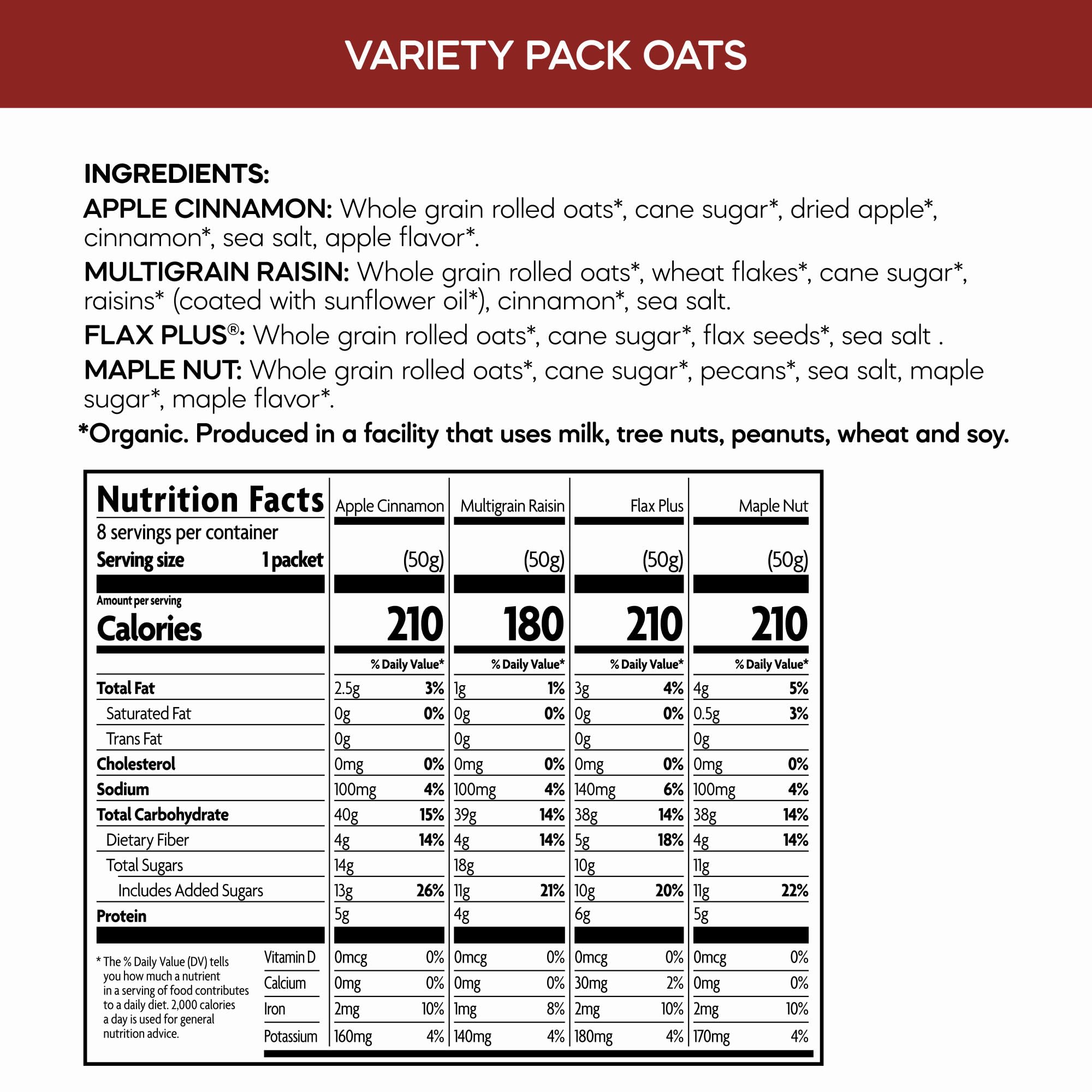 Natures Path, Oatmeal Pouches Apple Cinnamon Organic 8 Pack, 14 Ounce