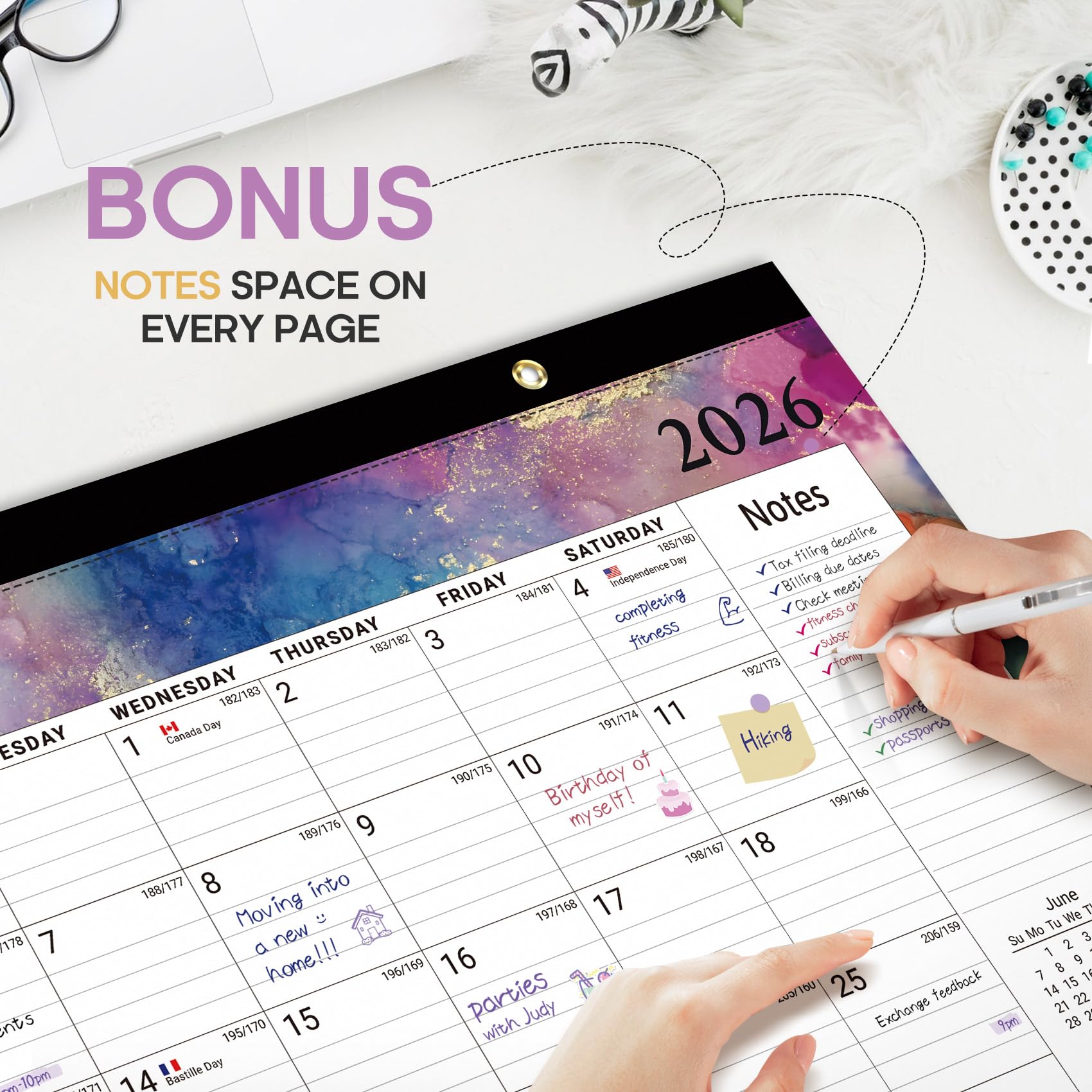 Desk Calendar 2026-2027, 21-Month Calendar Runs Until June 2027, Large 17" x 12" Monthly Desktop & Wall Calendar for Home & Office - Floral