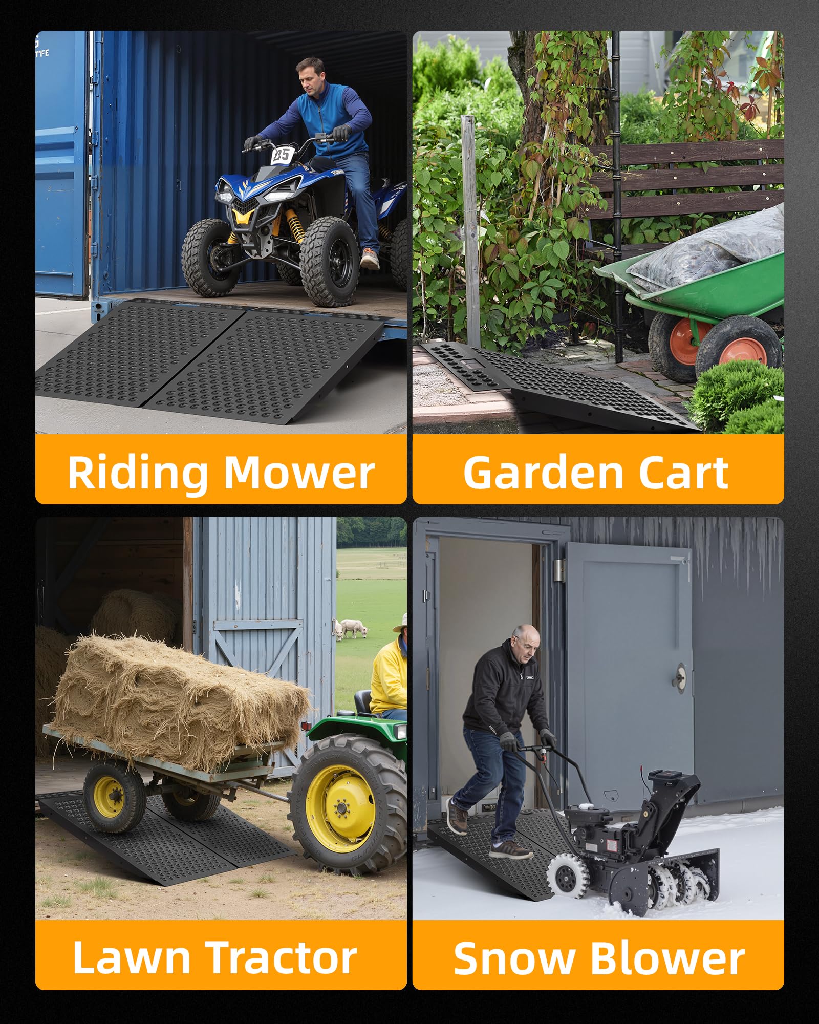VNN 29" x 24" Shed Ramp for Riding Mower - 750 LB Capacity Shed Ramps, Anti-Slip Punch Plate Ramp for ATV, Motorcycles, Garages & Barns (1PC,Black, Alloy)