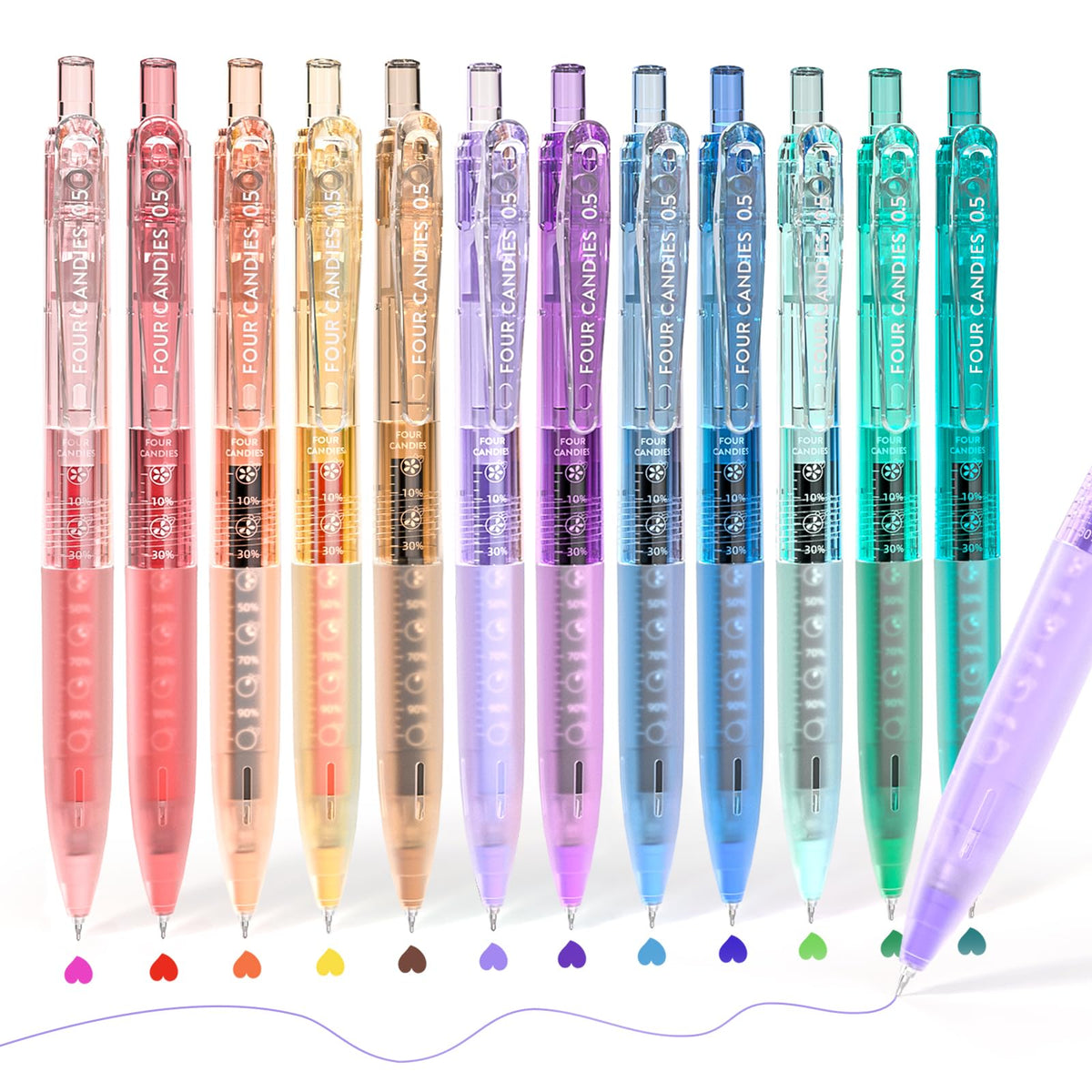 Four Candies 6Pack 0.5mm Black Ink Quick Dry Retractable Gel Pen Set, Cute Transparent Pastel Fine Point Note Taking Aesthetic lnk Pens, Comfort Grip Drawing Writing School Office Home