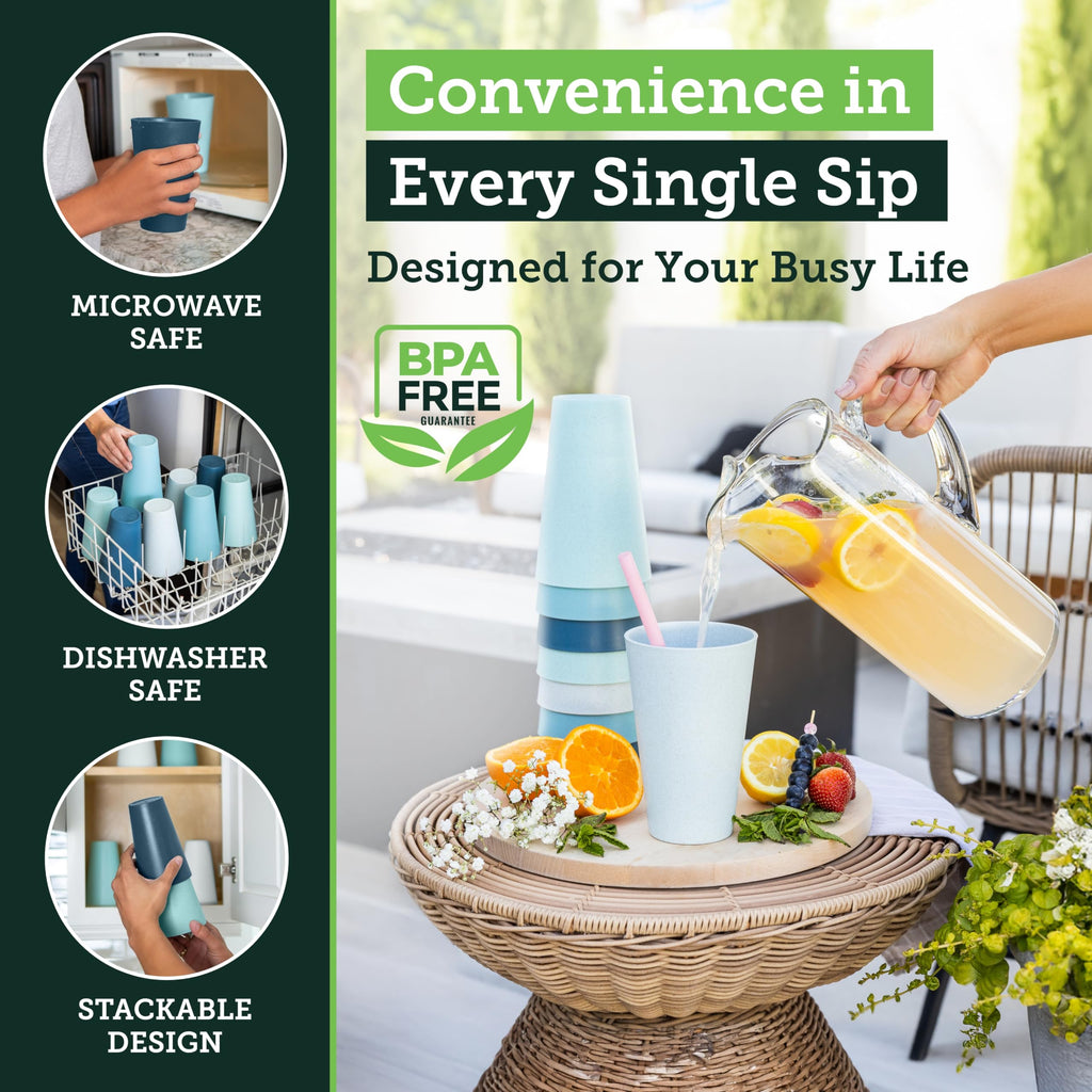 Grow Forward Premium Wheat Straw Cups - 13 & 20 oz Unbreakable BPA Free Hard Plastic Cups - Reusable Lightweight Plastic Drinking Glasses for Kitchen, Outdoor, Water, Camping, RV - Midnight