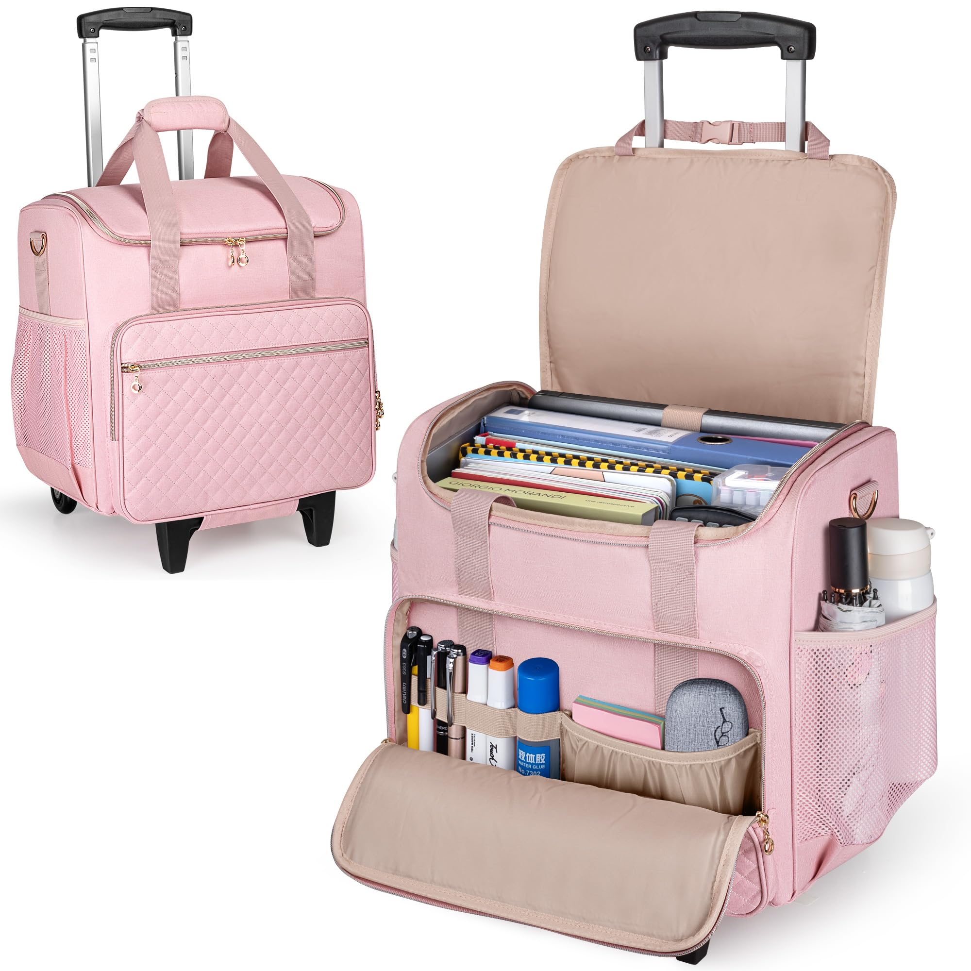 LUXJA Rolling Teacher Bag with Laptop Compartment and Detachable Dolly, Multifunctional Rolling Teacher Tote Bag (Patent Pending), Black