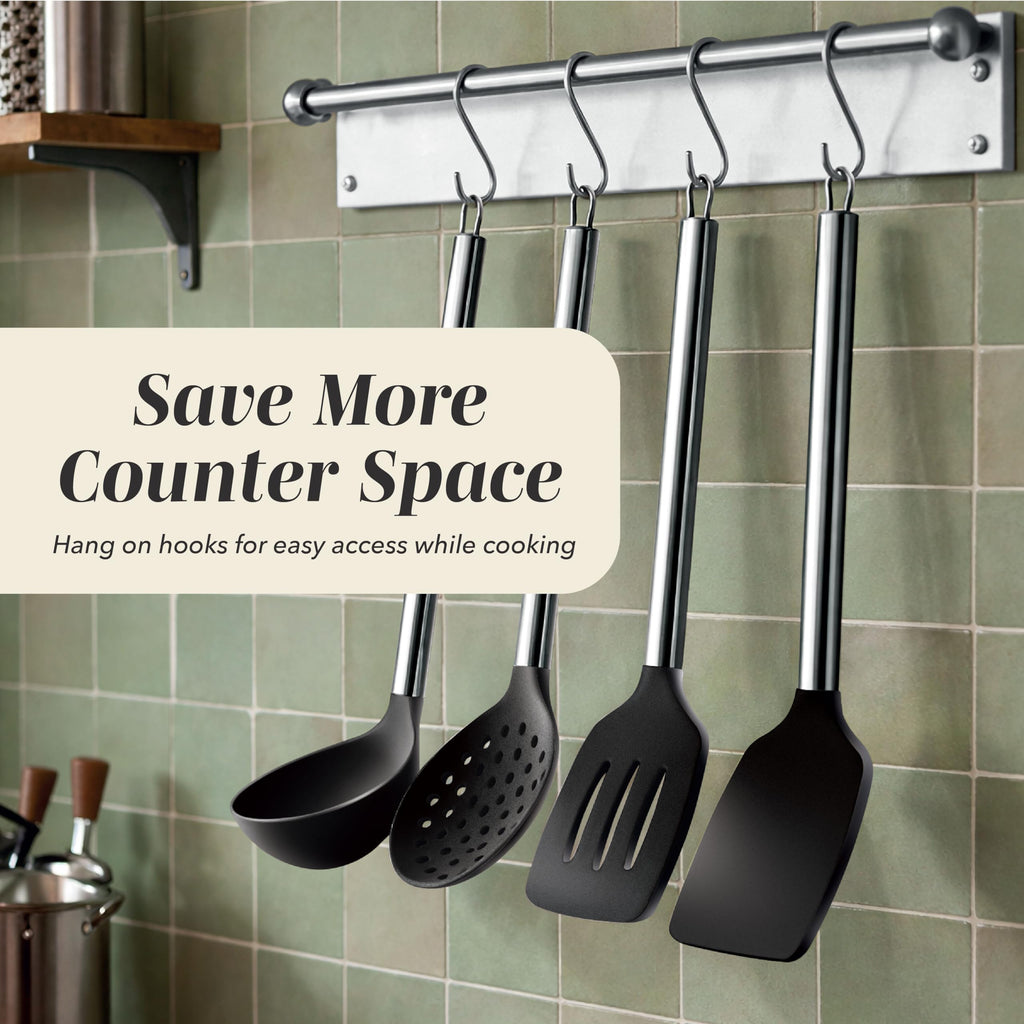 COOK WITH COLOR Silicone Cooking Utensils, Kitchen Utensil Set, Easy to Clean Silicone Kitchen Utensils, Cooking Utensils for Nonstick Cookware, Kitchen Gadgets Set with Holder, 10 Pieces