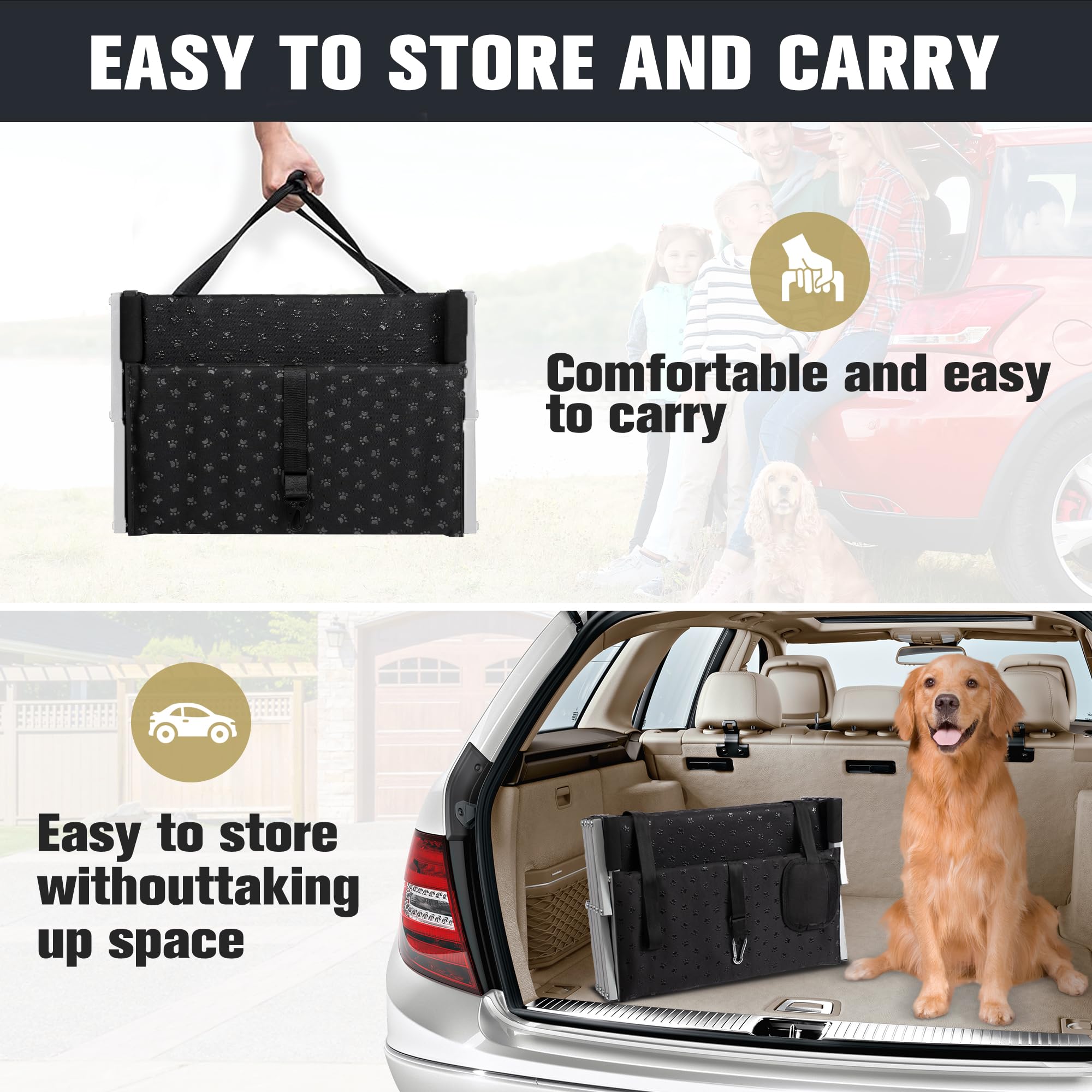 Dog Stairs for Car - Foldable Dog Ramps for Large Dogs with Non Slip Surface, Portable Dog Steps for Cars and SUV, Truck, Support Up to 200 Lbs