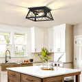 FadimiKoo 2-Light Black Flush Mount Ceiling Light Fixture, Industrial Hallway Light Fixtures Ceiling Mount for Farmhouse Kitchen, Square Cage Ceiling Lamp for Dining Room, Living Room, Entryway