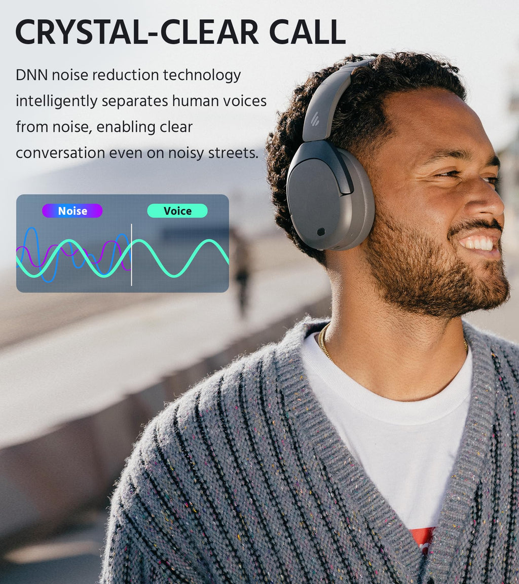 Edifier W830NB Wireless Over Ear Headphones with -45dB Active Noise Cancelling, 94H Playtime, LDAC Hi-Res Sound, Spatial Audio, Fast Charging, Multipoint Connection, Bluetooth V5.4 - Black