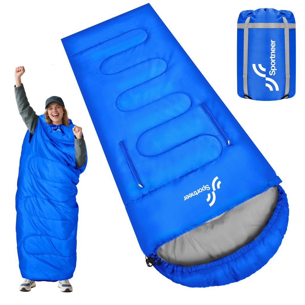 Sportneer Wearable Sleeping Bag for Adults & Kids – Walkable with Arm Zippers, Warm Weather & Cold Waterproof, Compact for Camping, Stadiums, Travel, Backpacking & Car Use