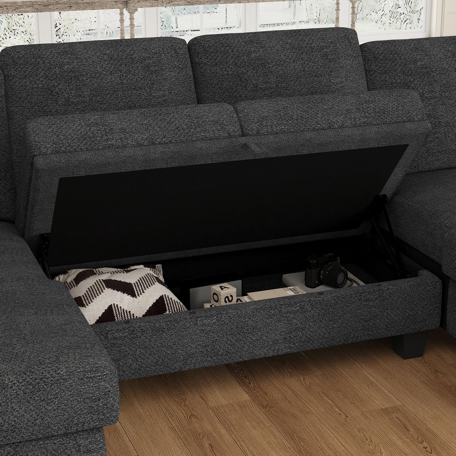 Belffin Modular Sectional Sleeper Sofa Bed with Storage Chaise L Shaped Sectional Couches for Living Room Armrest with Cup Holder. White Couch