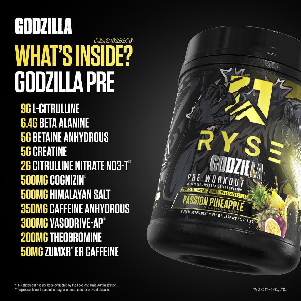 RYSE Godzilla X Noel Deyzel Pre Workout Powder - BlackBerry Lemonade - 400mg Caffeine, High Stim Pre-Workout for Men & Women with Citrulline & Beta Alanine - Energy, Pump & Focus - 20/40 Servings