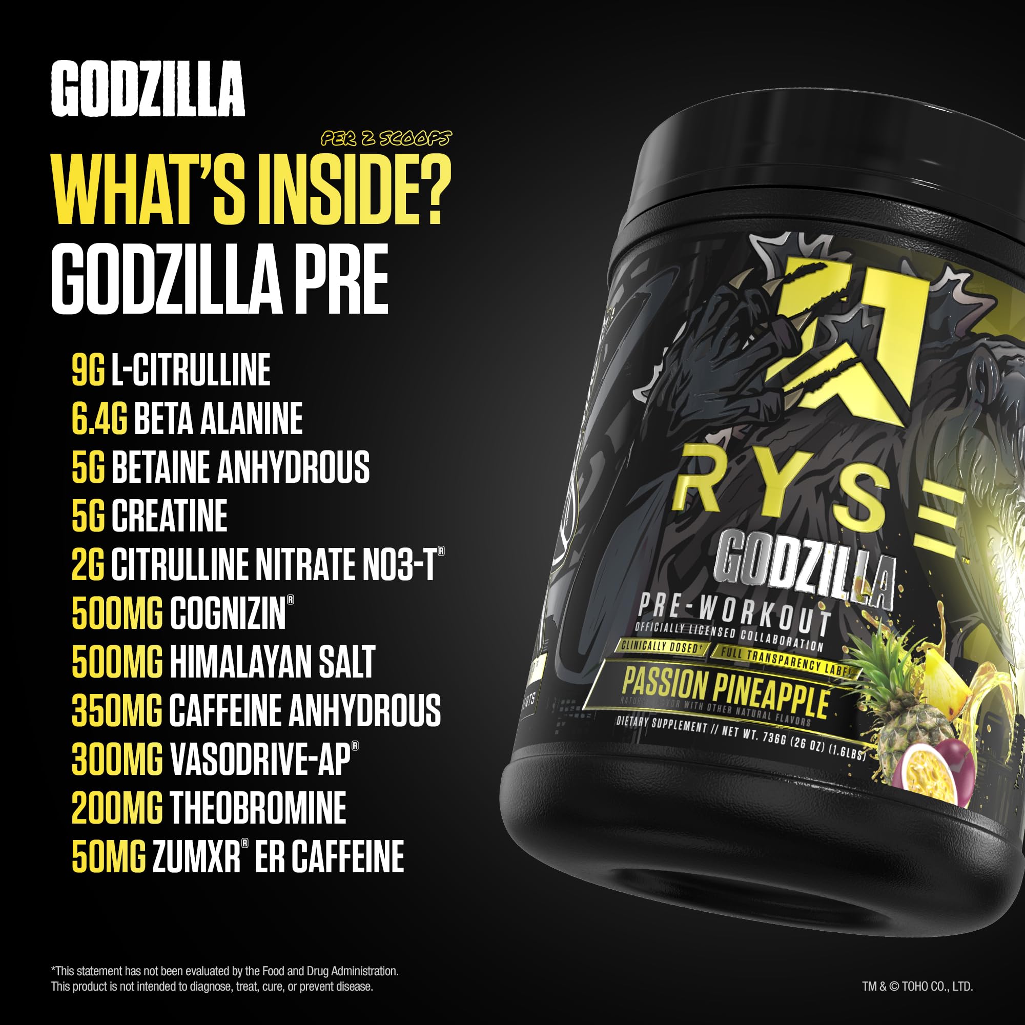 RYSE Godzilla X Noel Deyzel Pre Workout Powder - BlackBerry Lemonade - 400mg Caffeine, High Stim Pre-Workout for Men & Women with Citrulline & Beta Alanine - Energy, Pump & Focus - 20/40 Servings