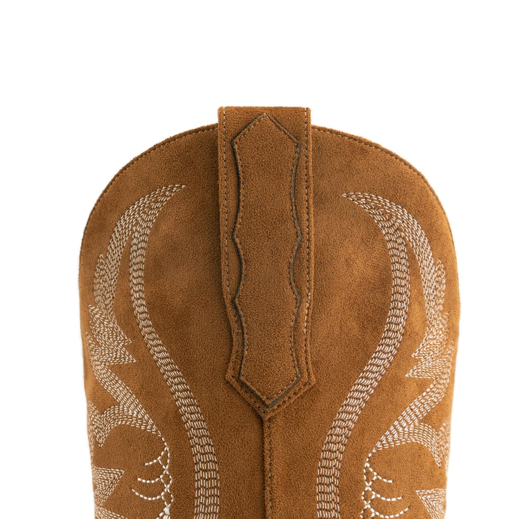 GORBINETI Women Cowboy Boots Mid Calf Cowgirl Western Boots Embroidered Suede Pull On Almond Toe Chunky Heel