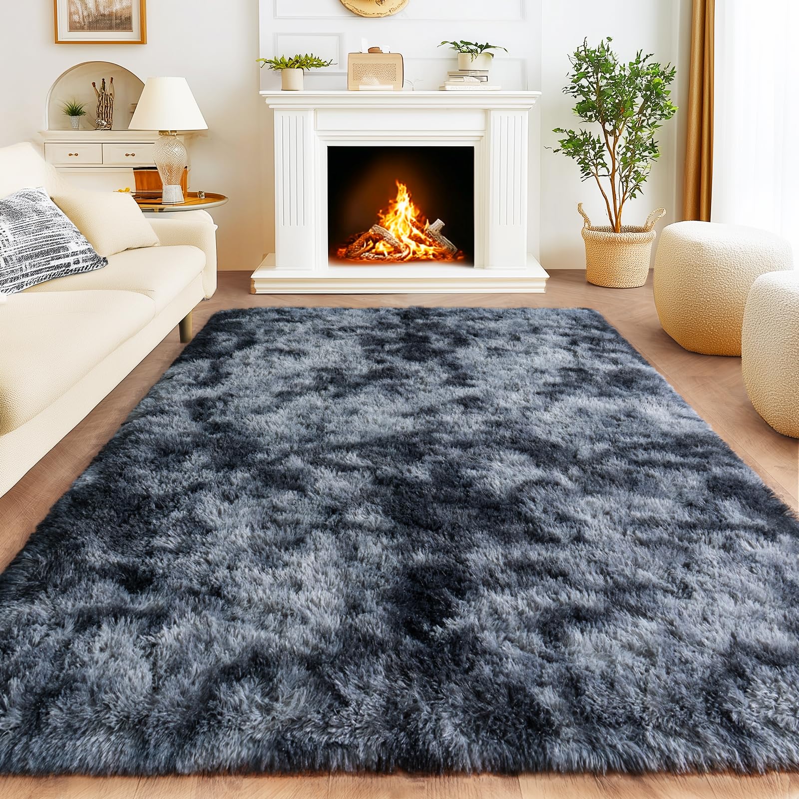 Awaytail Fluffy Rug Washable 2x3 Feet, Pure Black Desk Chair Rug Non-Slip, Super Soft Kids Rug for Boys Nursery Dorm Decor