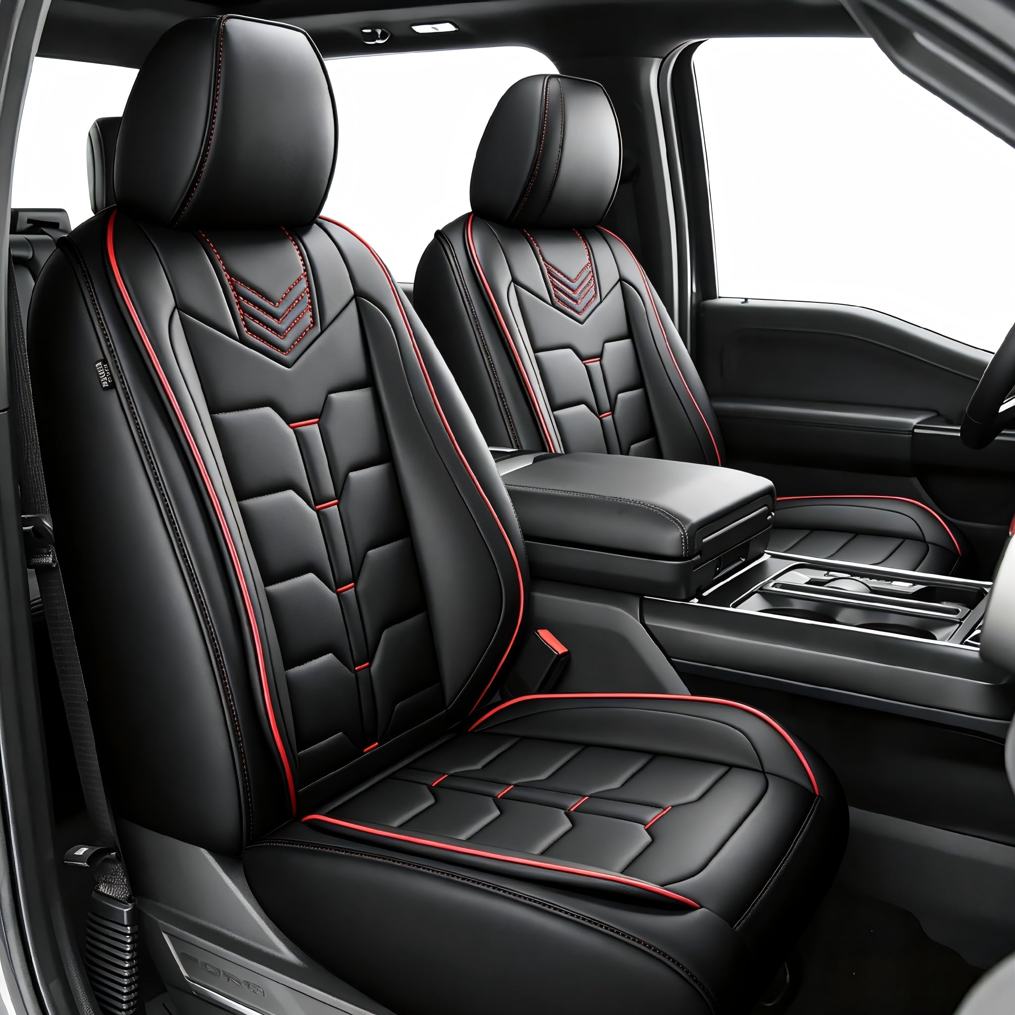 AOMSAZTO Seat Covers Fit for Ford F150 : 2009-2024 2025 2026 - F250/F350/F450 2017-2024 2025 2026 Truck Pick-up Front Car Seat Covers Faux Leather(Blackline, 2PCS Front)