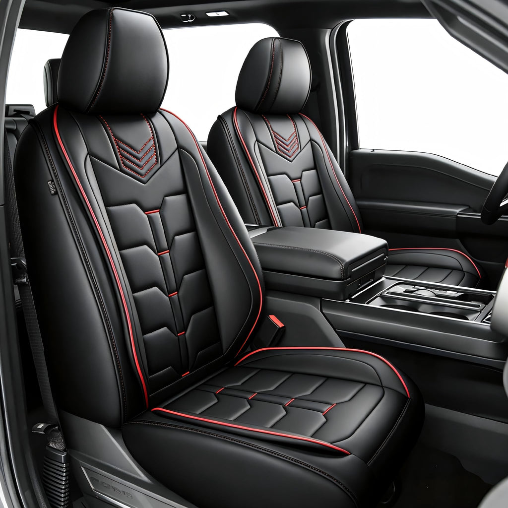 AOMSAZTO Seat Covers Fit for Ford F150 : 2009-2024 2025 2026 - F250/F350/F450 2017-2024 2025 2026 Truck Pick-up Front Car Seat Covers Faux Leather(Blackline, 2PCS Front)