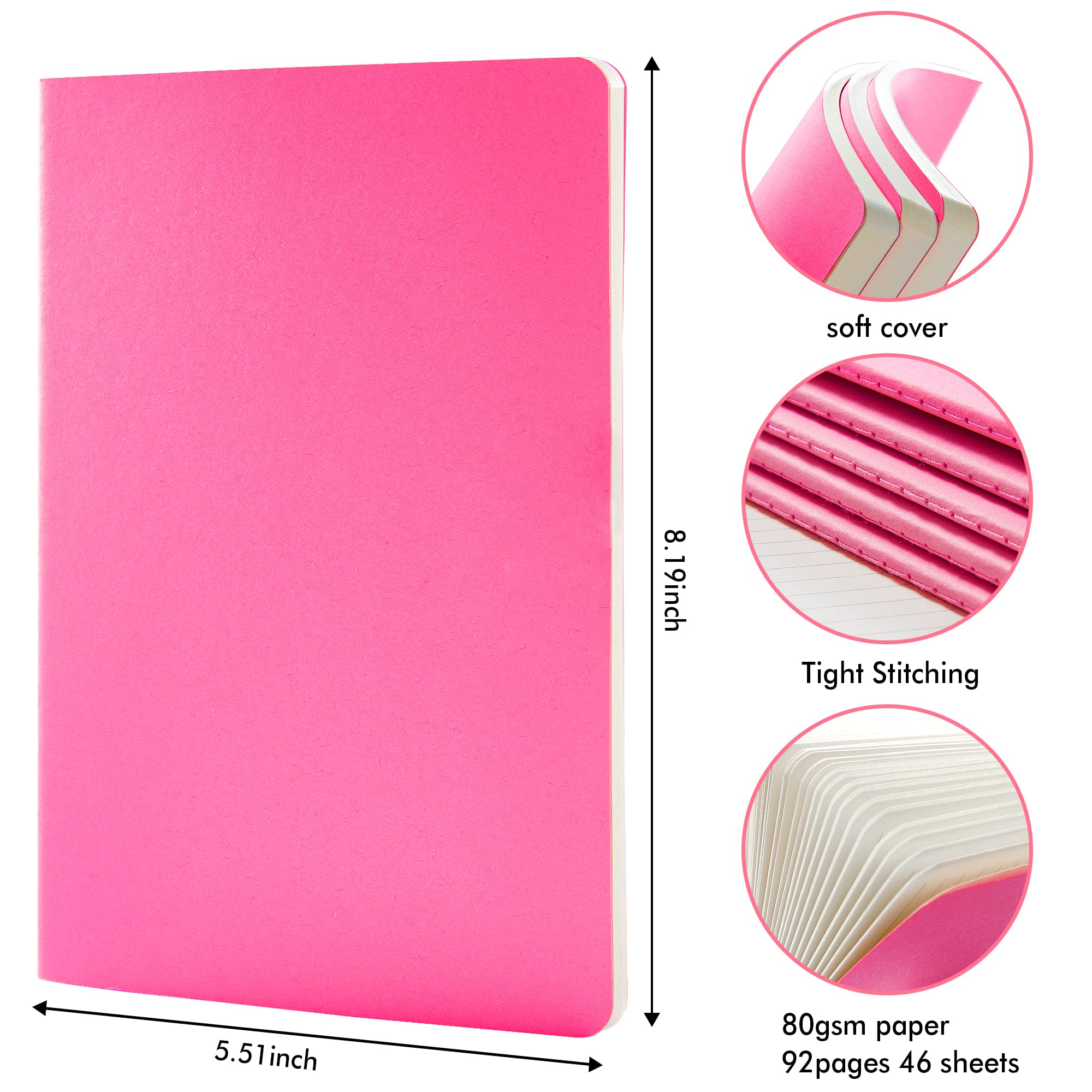 36 Pack Soft Cover Journal Bulk, Feela Lined Blank Travel Journal for Women Men Writing, Notebooks College Ruled for Work, Note Taking Notebook School Business Supplies, 8.2” x 5.5”, A5, Berry
