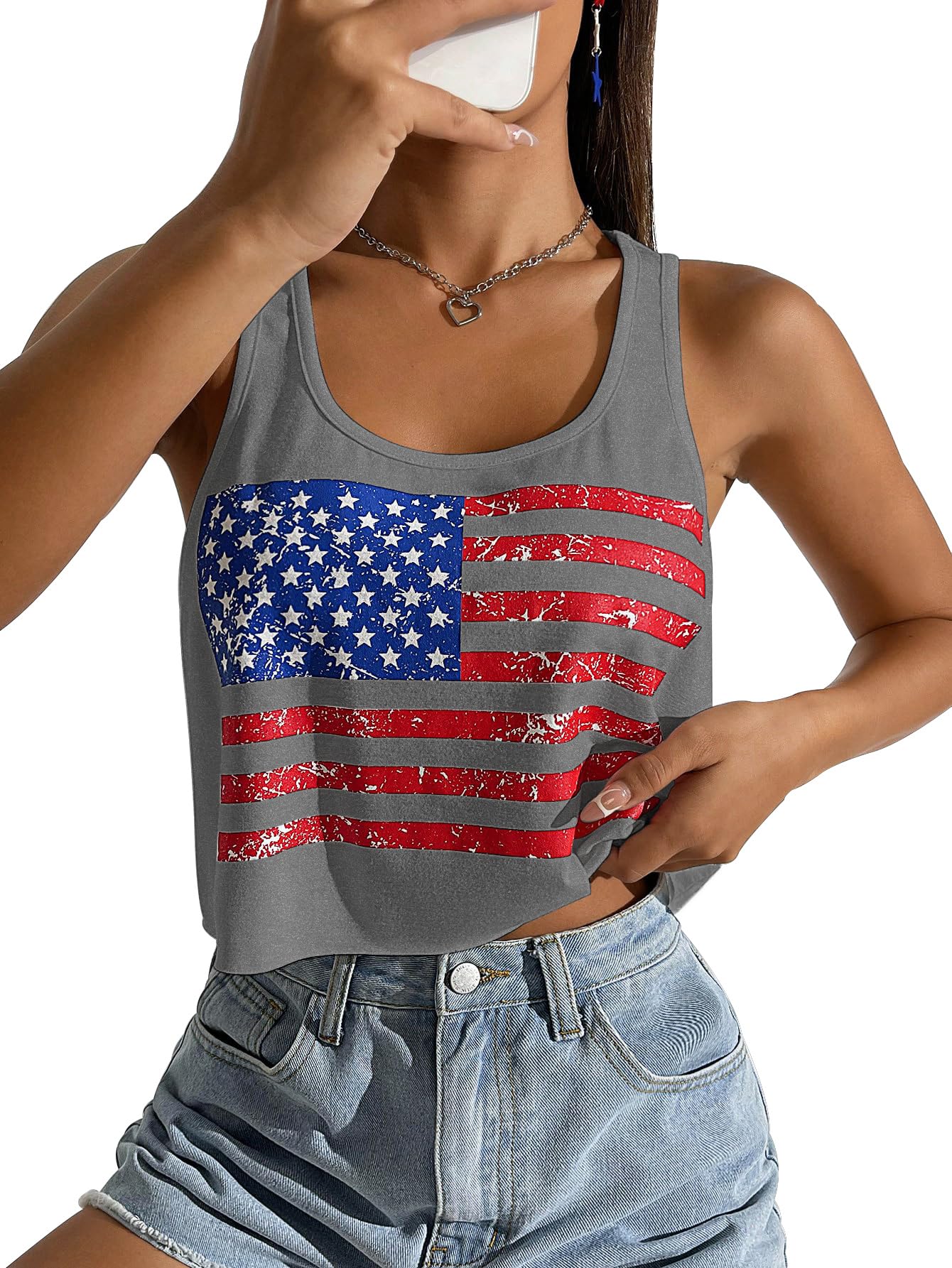 Women's Red White and Blue Shirts Patriotic Tops American Flag Graphic Crop Tops for Teen Girls