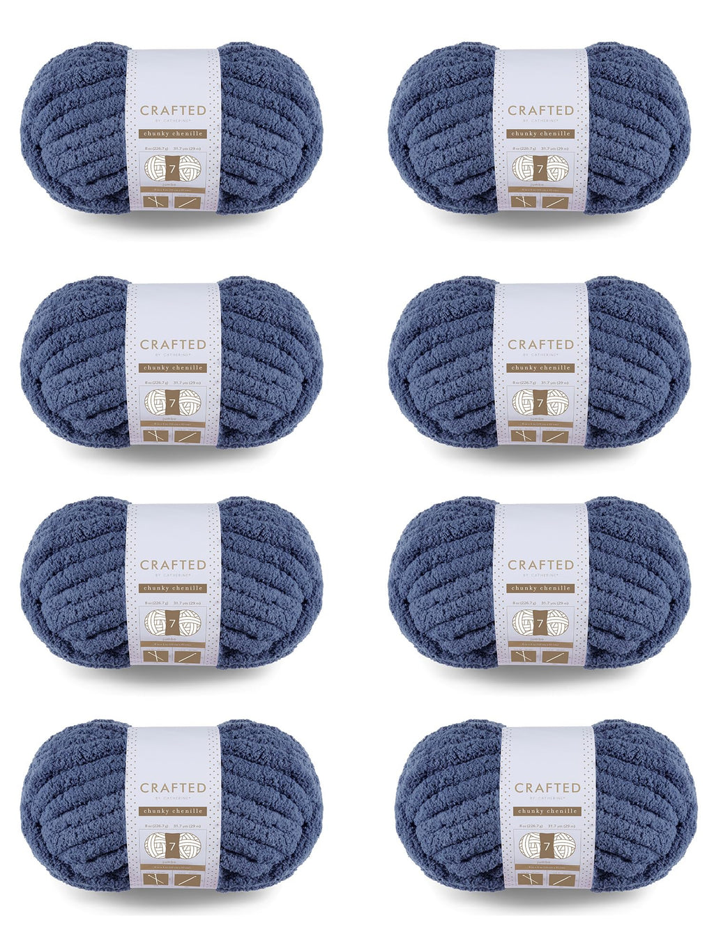 Crafted By Catherine Chunky Chenille Yarn - 2 Pack (8 oz / 227 g, 31.7 Yards Each Skein), Beige, Gauge 7 Jumbo