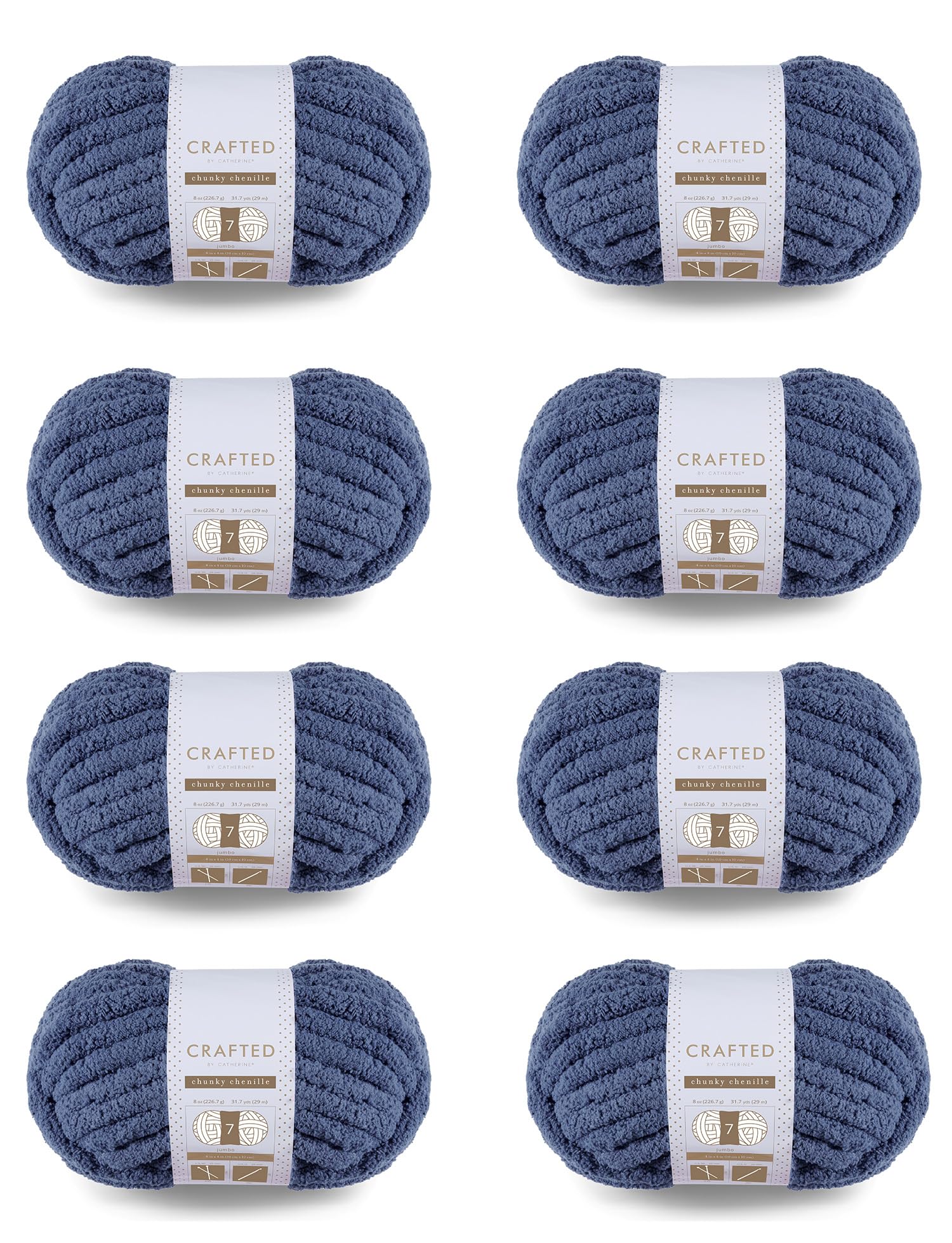 Crafted By Catherine Chunky Chenille Yarn - 2 Pack (8 oz / 227 g, 31.7 Yards Each Skein), Beige, Gauge 7 Jumbo