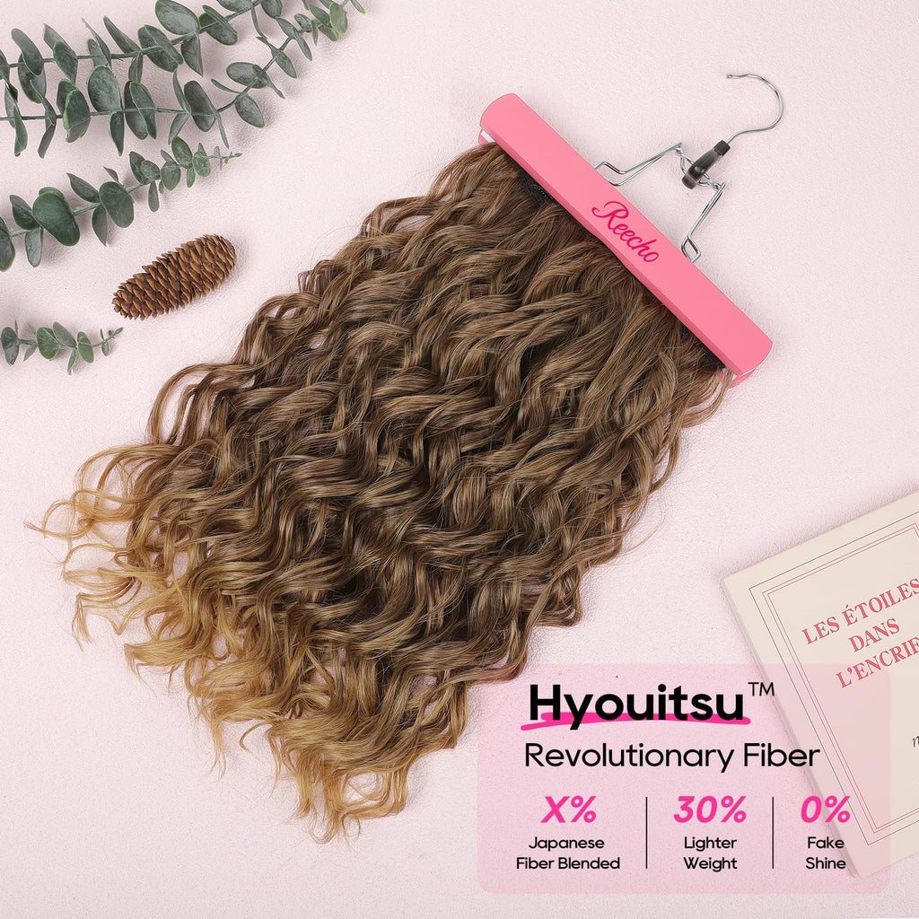REECHO Curly Hair Extensions, 4PCS 16 inch Clip in Hair Extensions Lace Weft Short Curly Hair Extensions Clip Ins Invisible Natural Hairpieces for Women, Ash Blonde with Highlights
