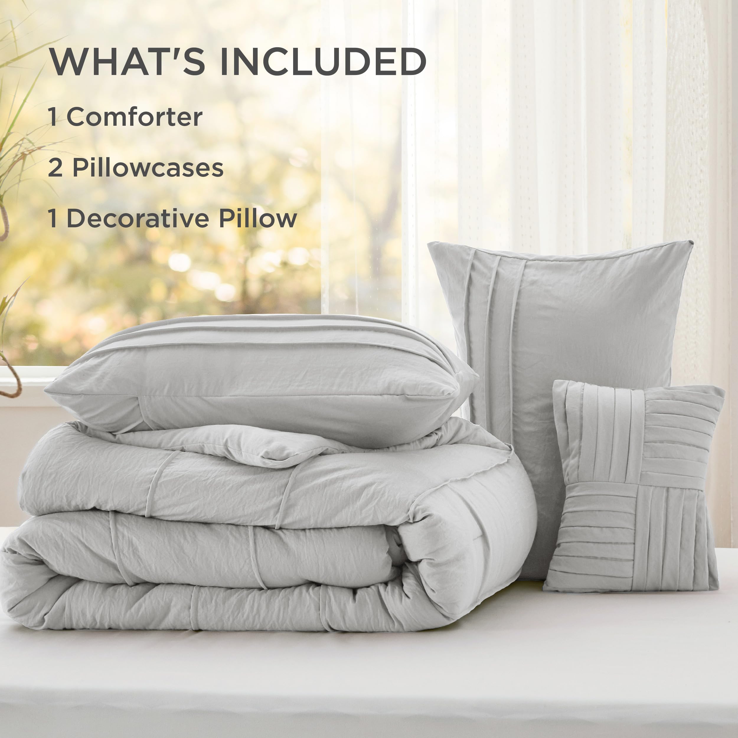 Bedsure Twin Comforter Set - 3 Pieces Pinch Pleat Bed Set, Beige Boho Bedding for All Season, 1 Soft Comforter, 1 Pillowcase, 1 Decorative Pillow