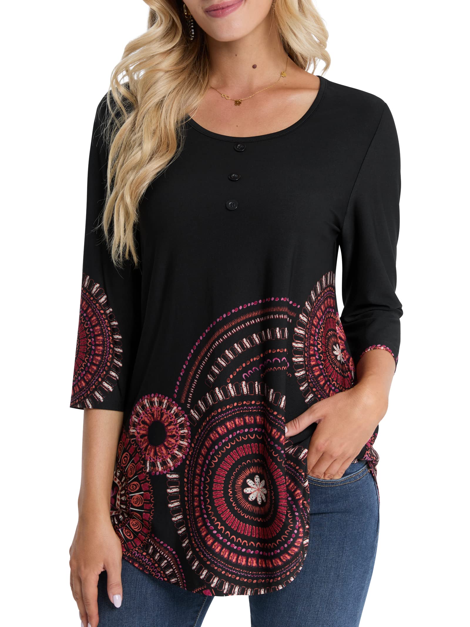 BAISHENGGT Womens Tops 3/4 Sleeve Round Neck Casual Tunic Tops Fall Fashion 2025 Dressy Casual Blouses