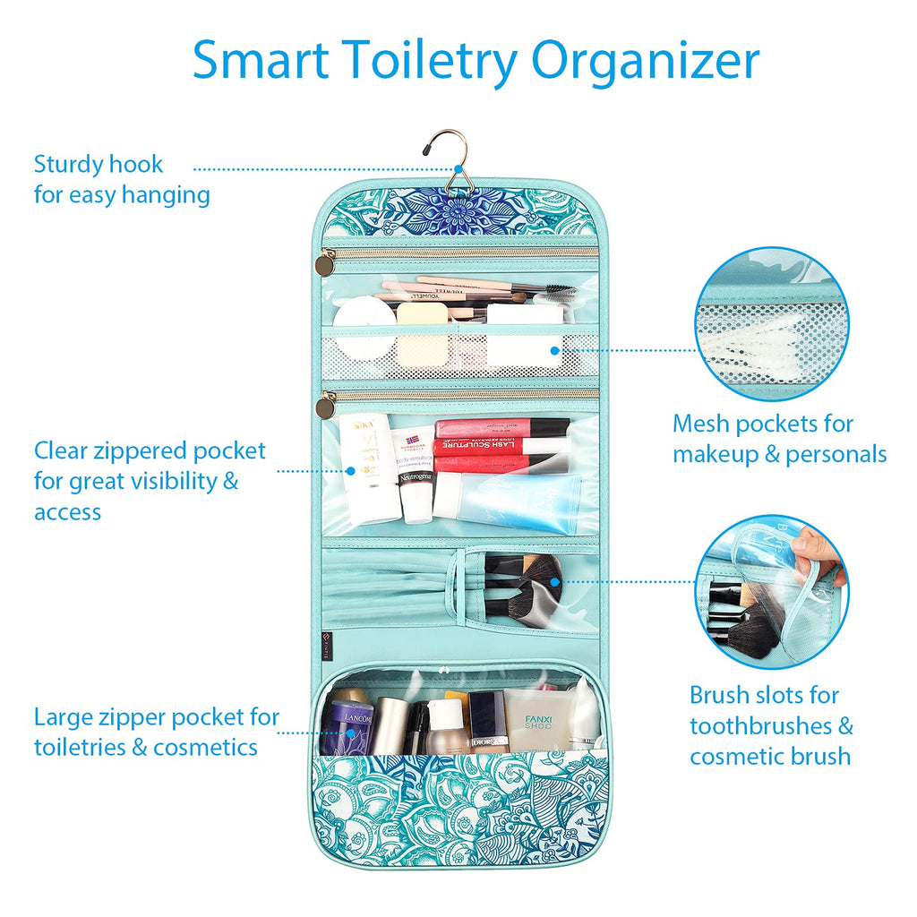 FINTIE Portable Toiletry Cosmetic Travel Bag, Large Water Resistant Hanging Makeup Organizer Storage Pouch Case for Women Girls (Blooming Hibiscus)