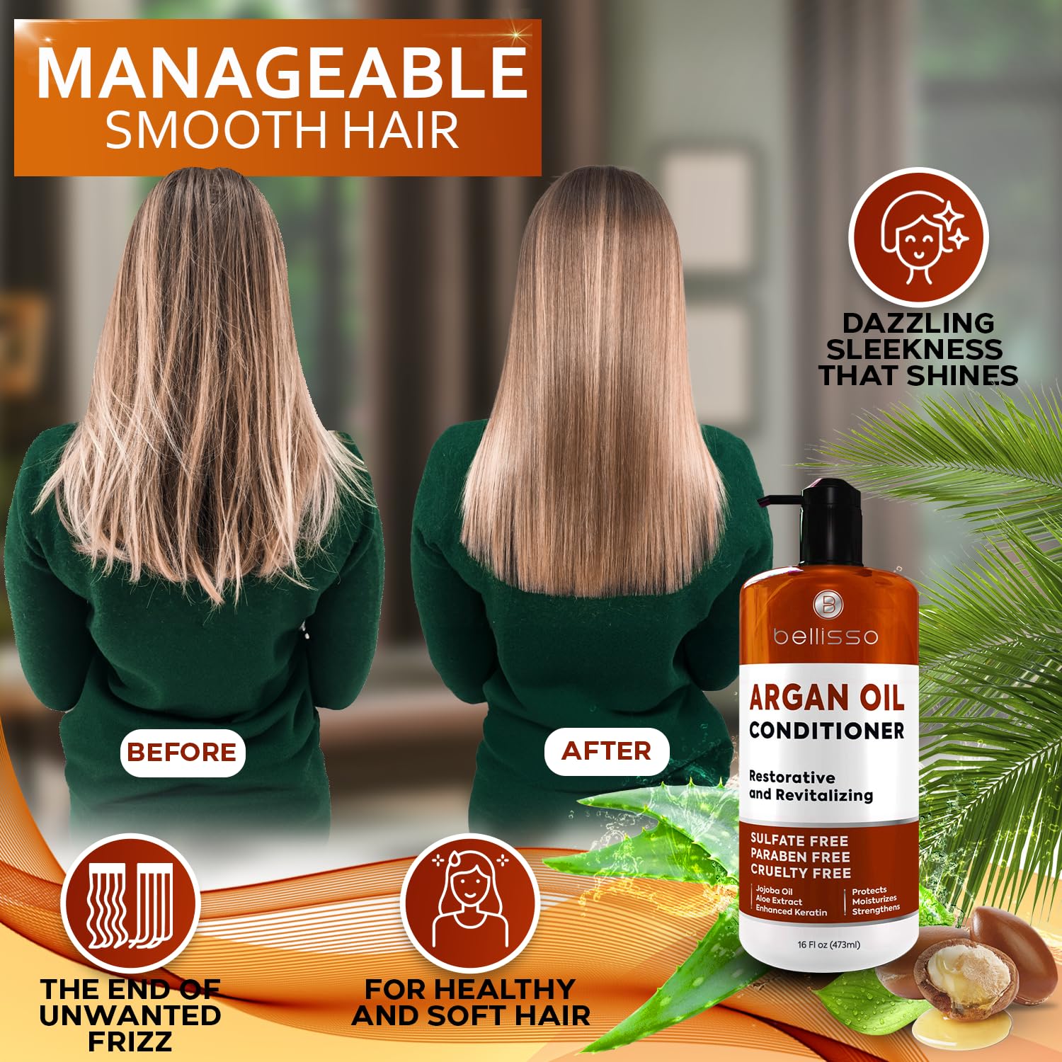 Apple Cider Vinegar Conditioner - Sulfate Paraben and Silicone Free - For Dry, Damaged and Oily Hair - Anti Dandruff Product for Fine Itchy Scalp Build Up - Cleansing Treatment for Women and Men